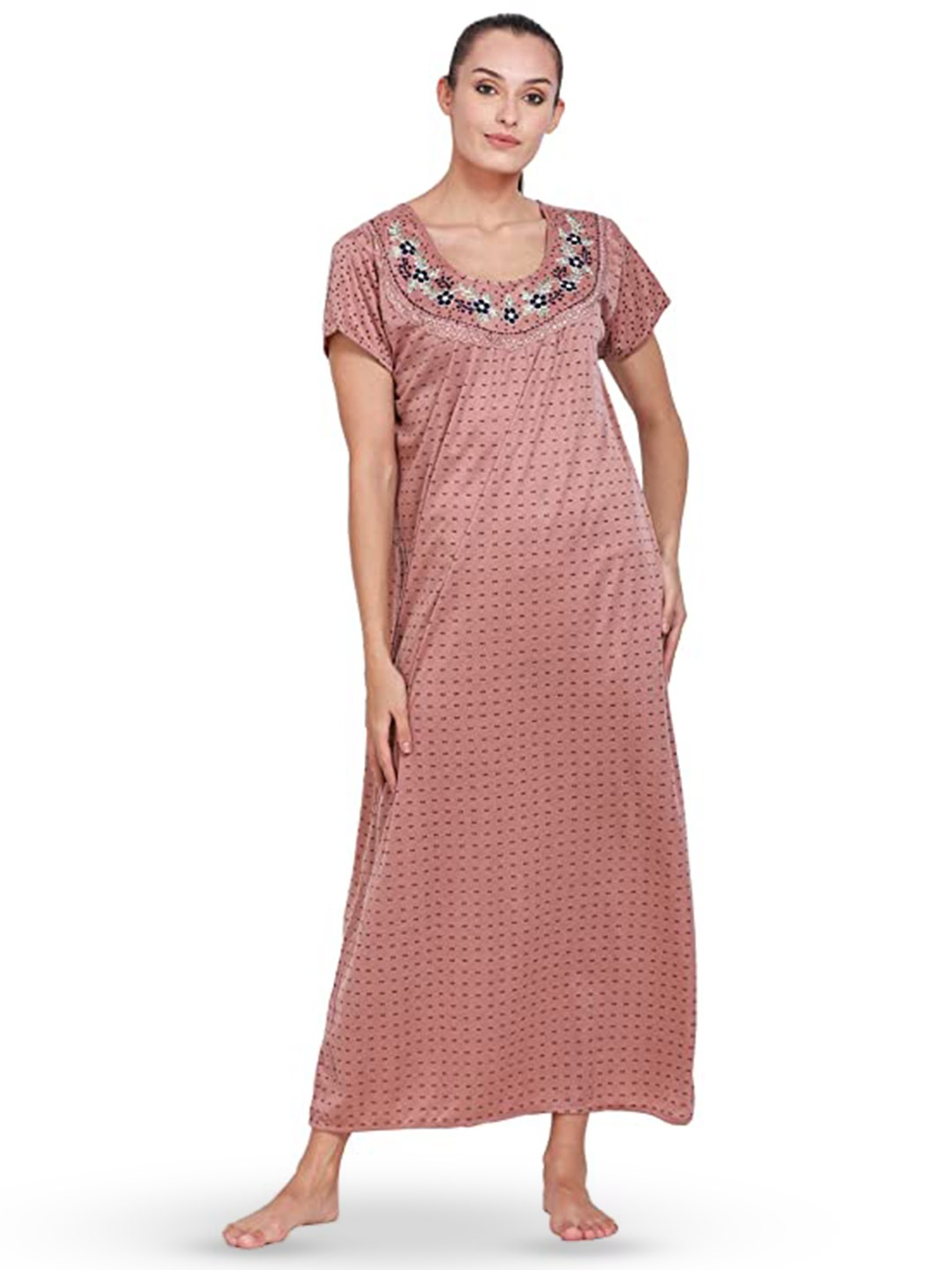 

Noty Floral Embroidered Maxi Nightdress, Pink