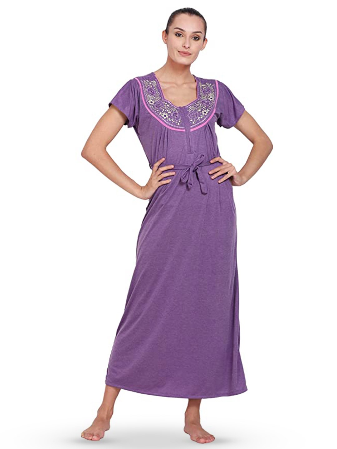 

Noty Floral Embroidered Maxi Nightdress, Lavender