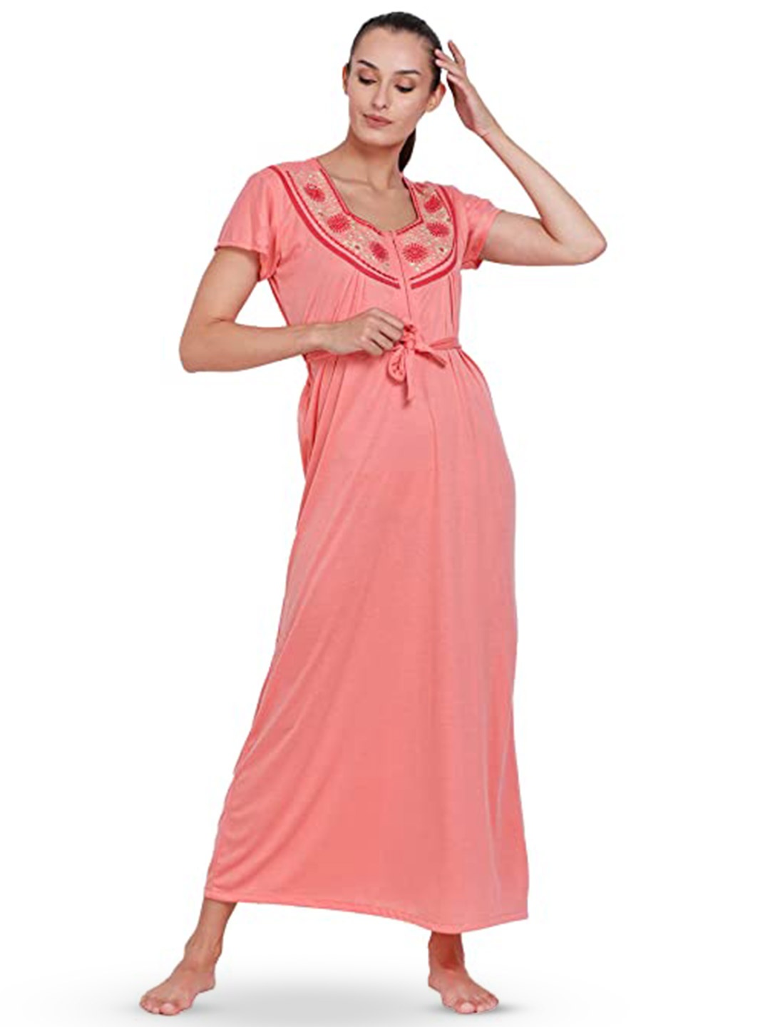 

Noty Floral Embroidered Maxi Nightdress, Peach