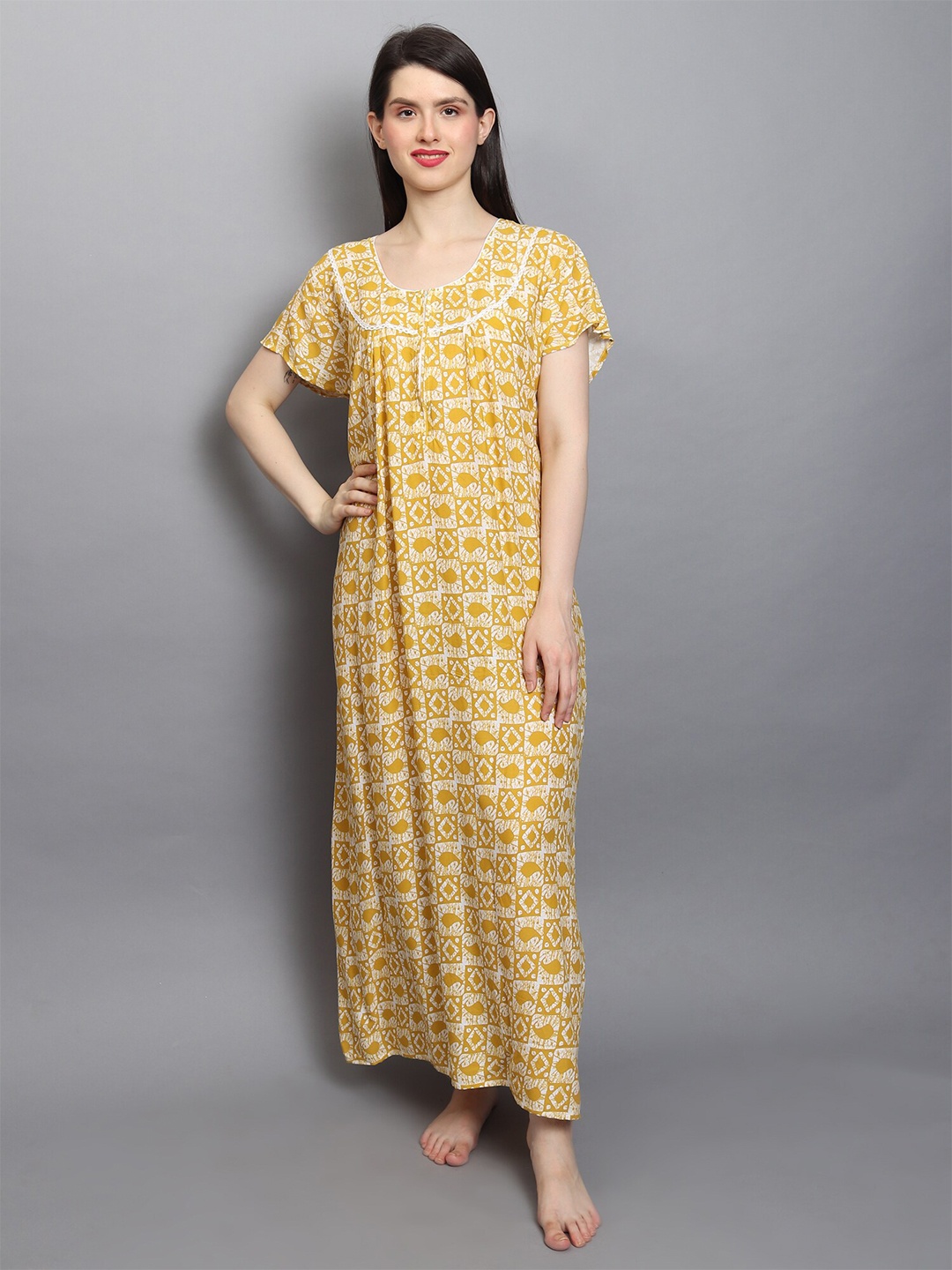 

Noty Ethnic Motif Printed Maxi Nightdress, Yellow