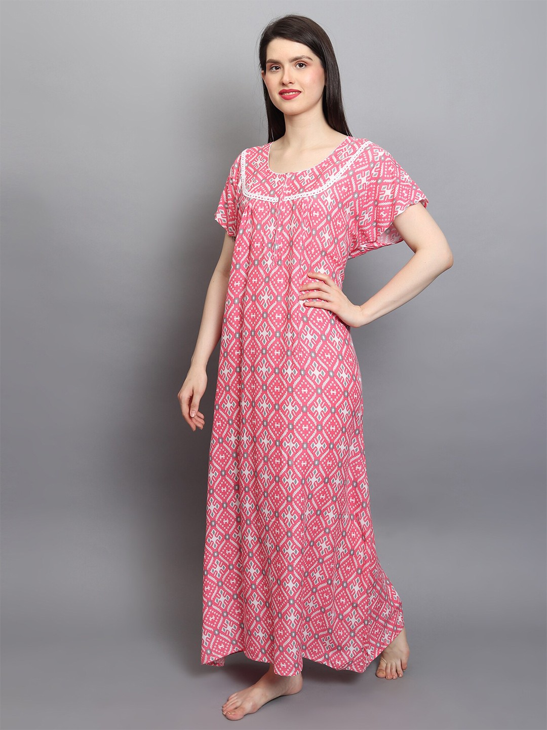 

Noty Geometric Printed Maxi Nightdress, Pink