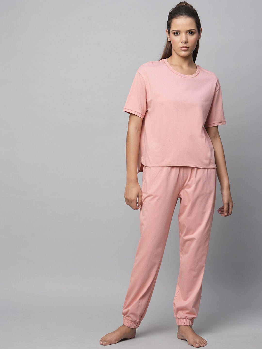 

Chemistry Women Drop Shoulder T-Shirt With Joggers, Pink