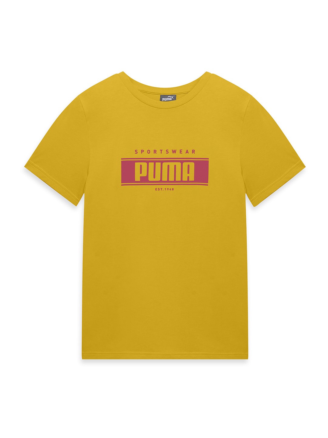 

Puma Boys Graphic Printed Crew-Neck Regular Fit Cotton T-Shirt, Yellow