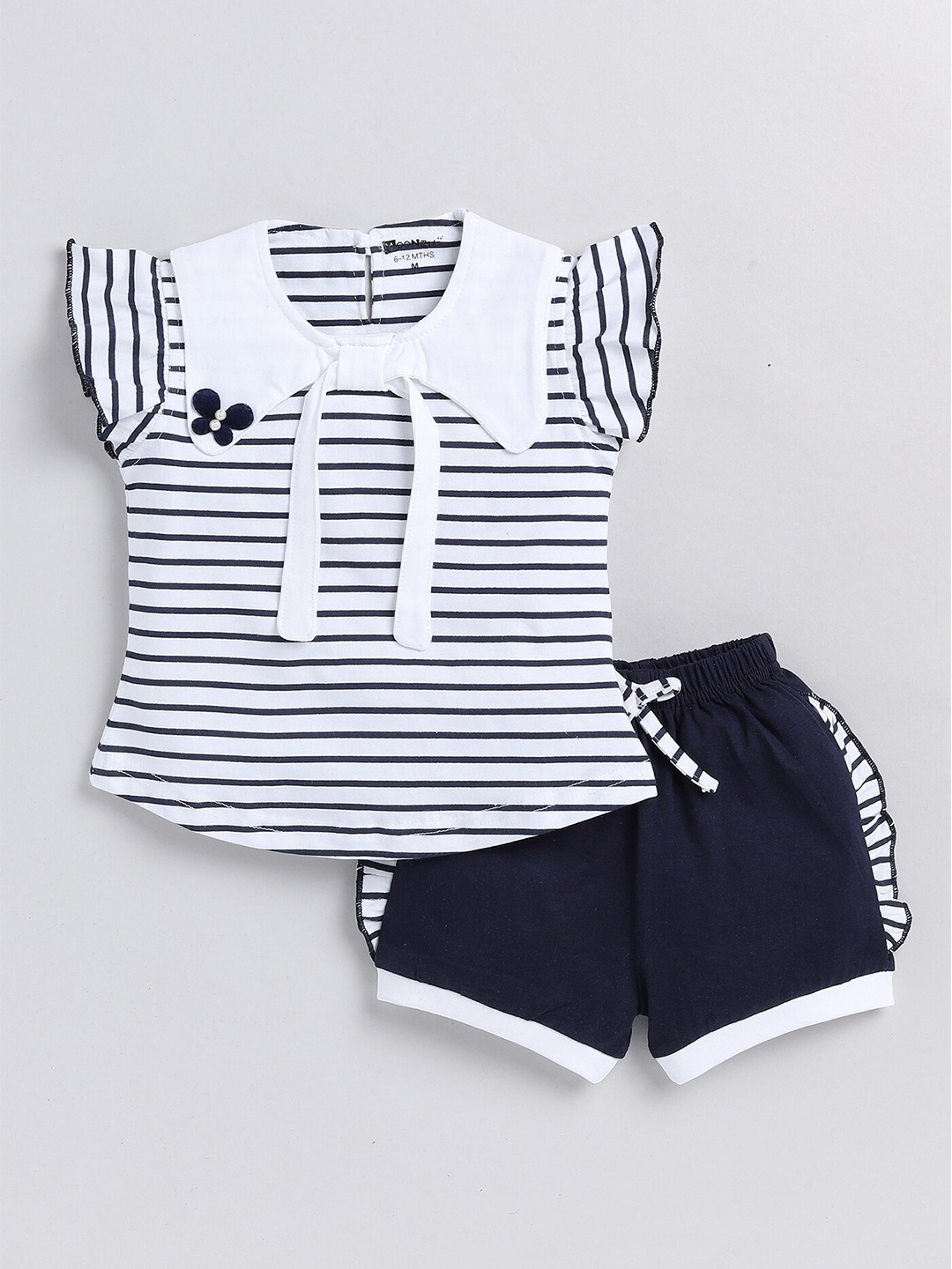 

MooNKids Infant Girls Striped Pure Cotton Top with Shorts, Navy blue