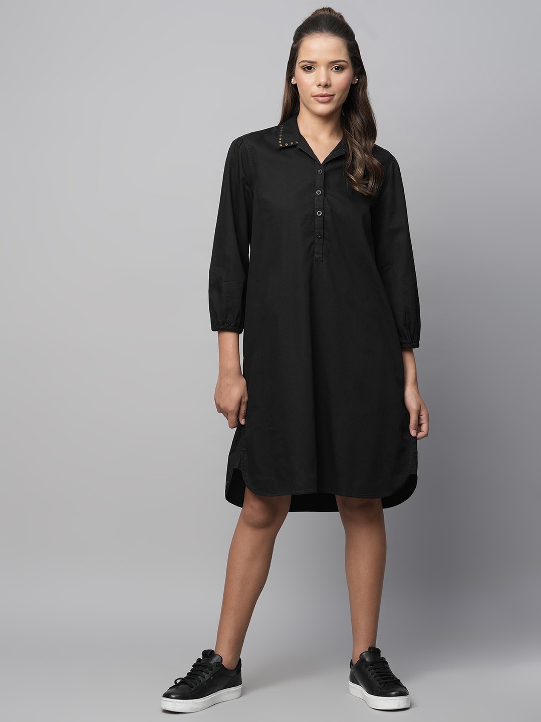 

Chemistry Denim Bishop Sleeves Shirt Dress, Black
