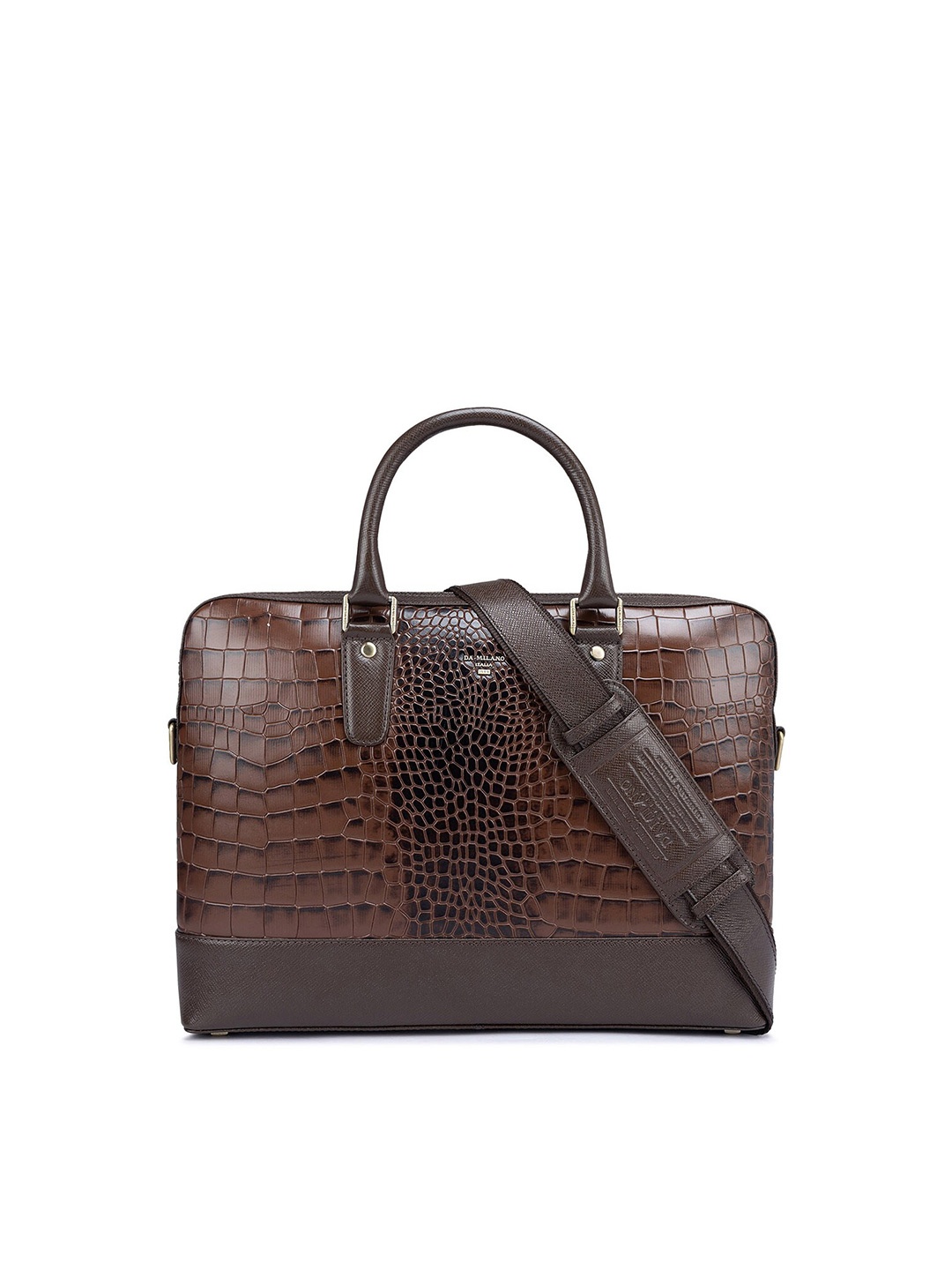 

Da Milano Padded Upto 14 Inch Textured Leather Laptop Bag, Brown