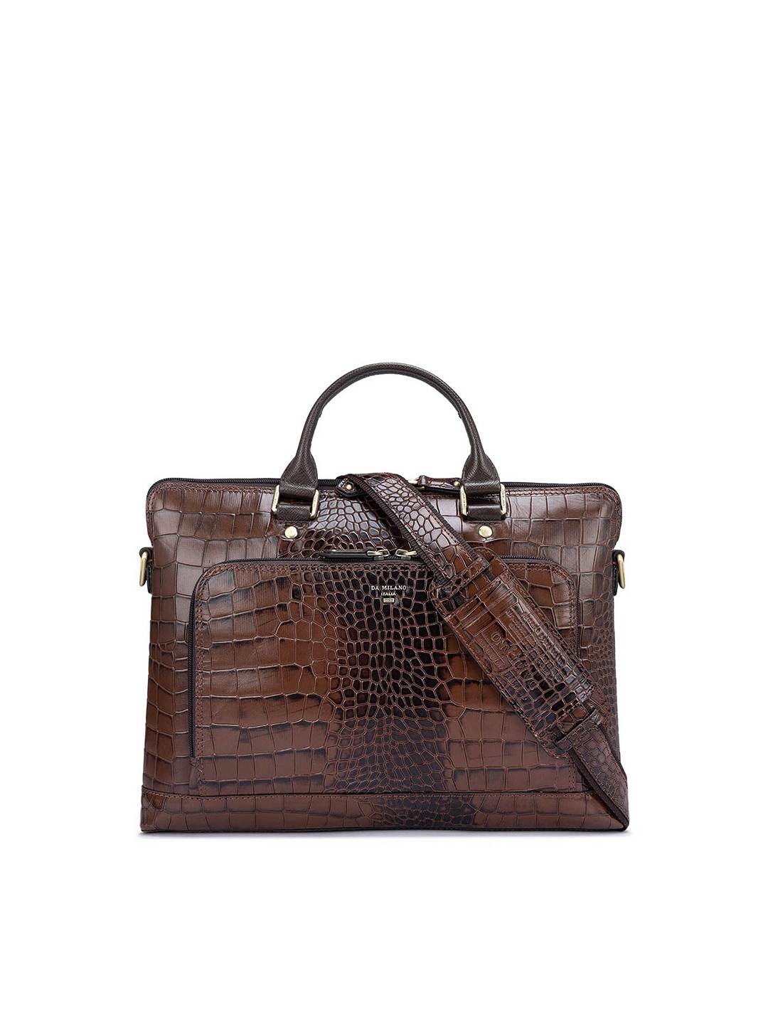 

Da Milano Padded Upto 14 Inch Textured Leather Laptop Bag, Brown