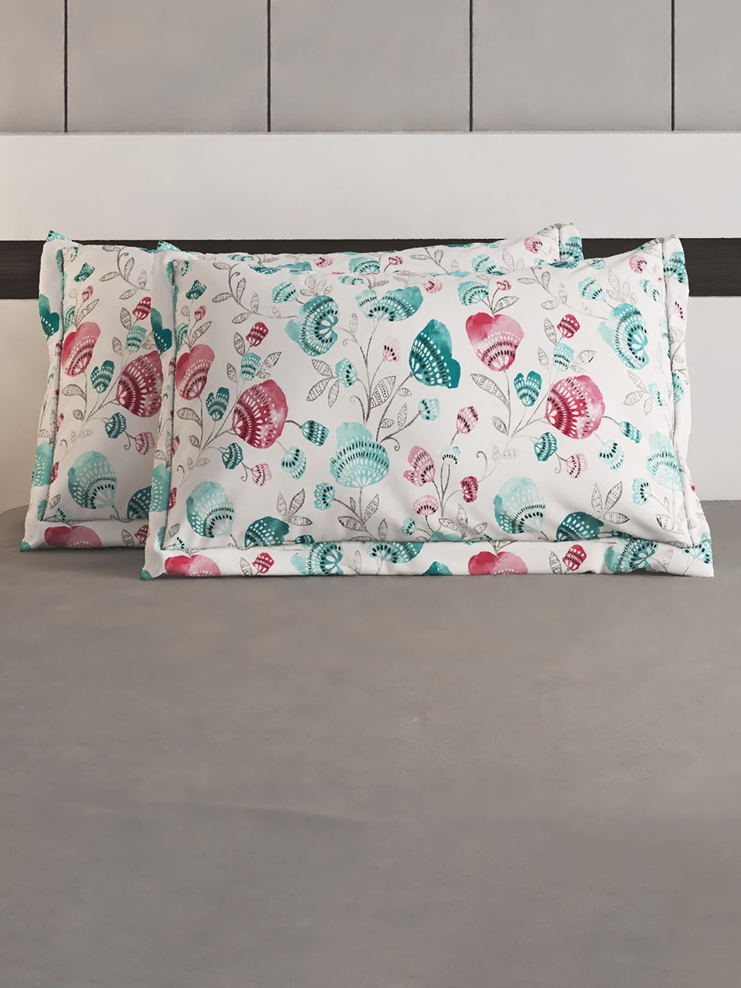 

Home Centre Colour Refresh White & Teal Blue 2 Pieces Printed Cotton Pillow Covers