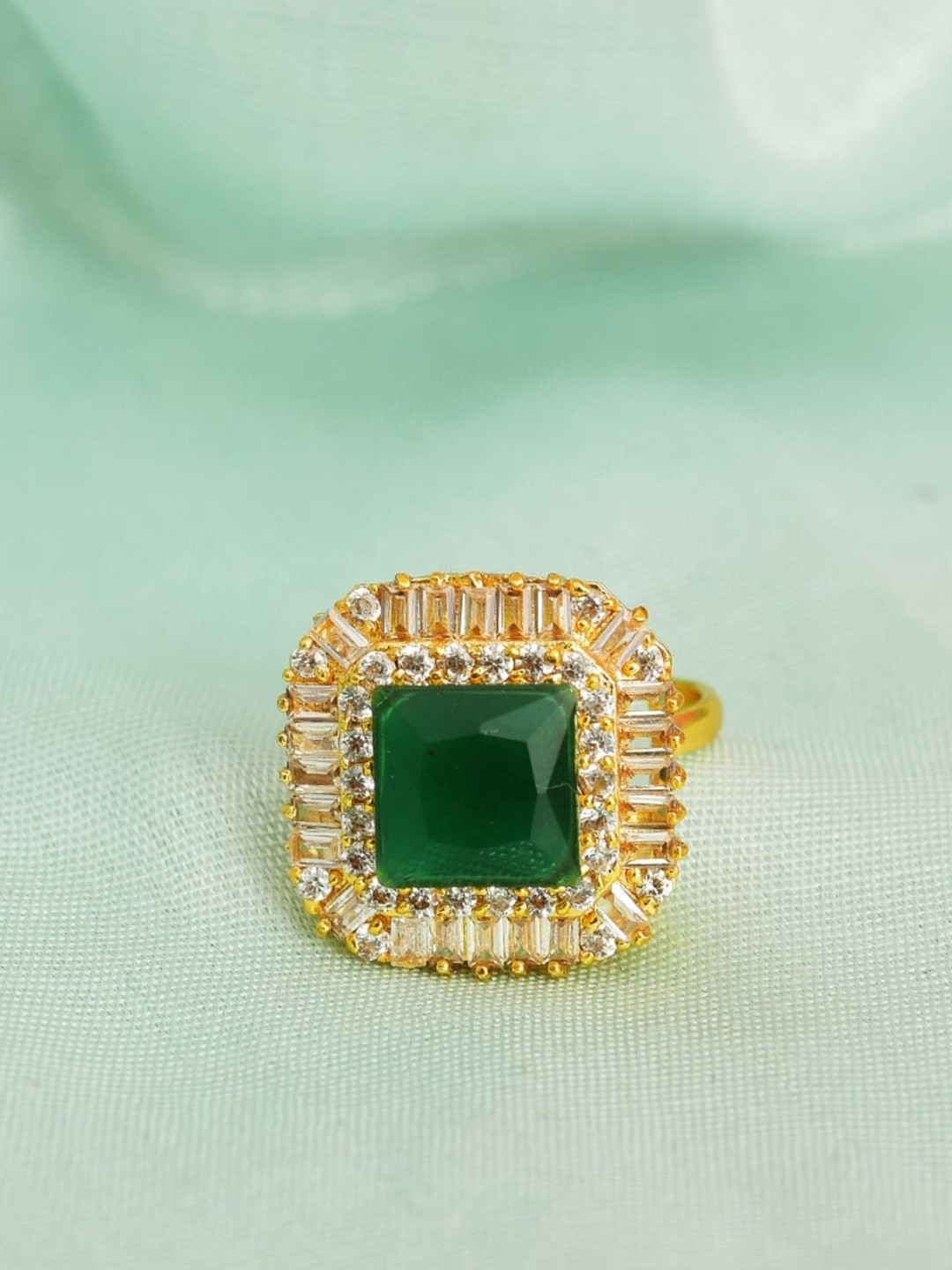 

ROHINIKA Gold-Plated Kundan & American Diamond Studded Adjustable Finger Ring