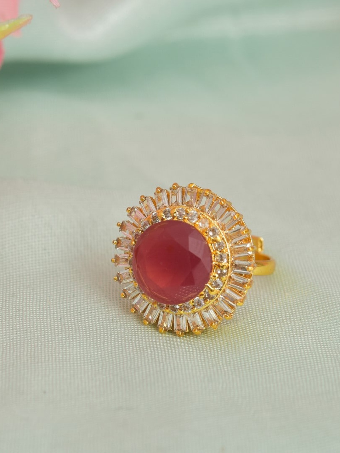 

ROHINIKA Gold-Plated Crystal Kundan Studded Adjustable Finger Ring