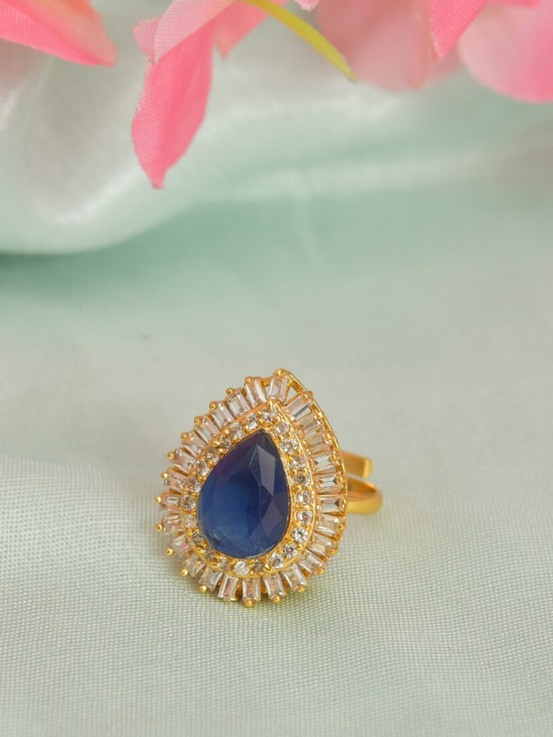 

ROHINIKA Gold-Plated Crystal Kundan AD-Studded Adjustable Finger Ring