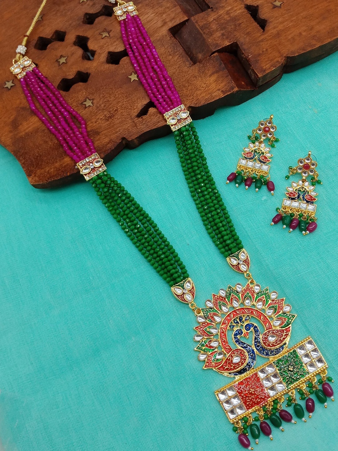 

AASHISH IMITATION Gold-Plated Peacock Necklace Set, Green