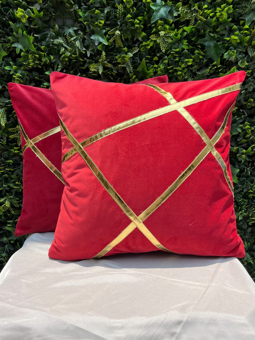 

Seevo Red 2 Pieces Geometric Velvet Square Cushion Covers
