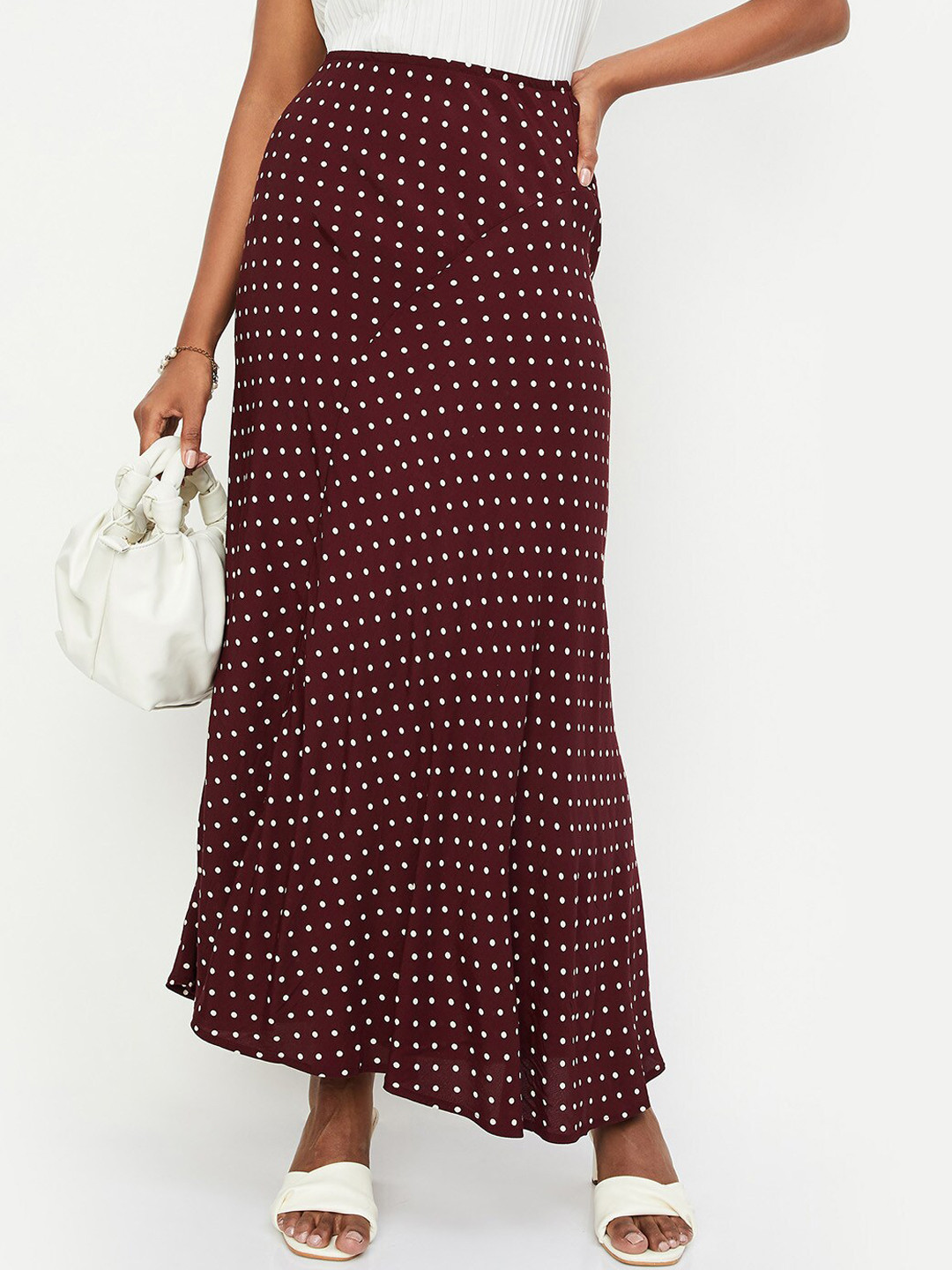 

max Women Polka-Dot Flared Maxi Skirt, Maroon