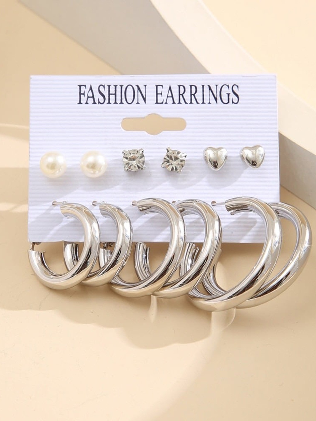 

VIEN Pack Of 6 Silver-Plated Classic Studs & Drop Earrings