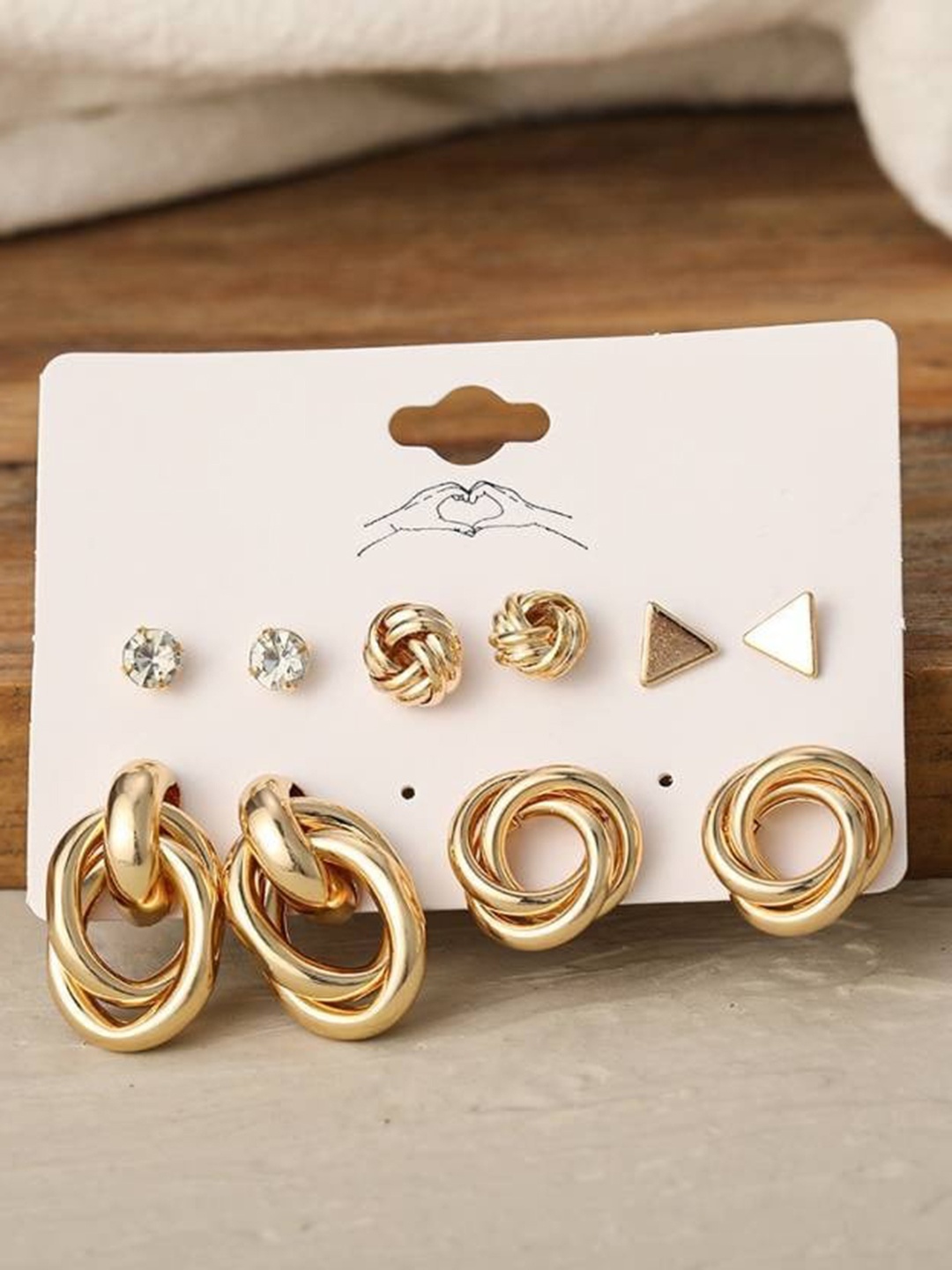 

VIEN Set of 6 Gold-Toned Contemporary Studs Earrings