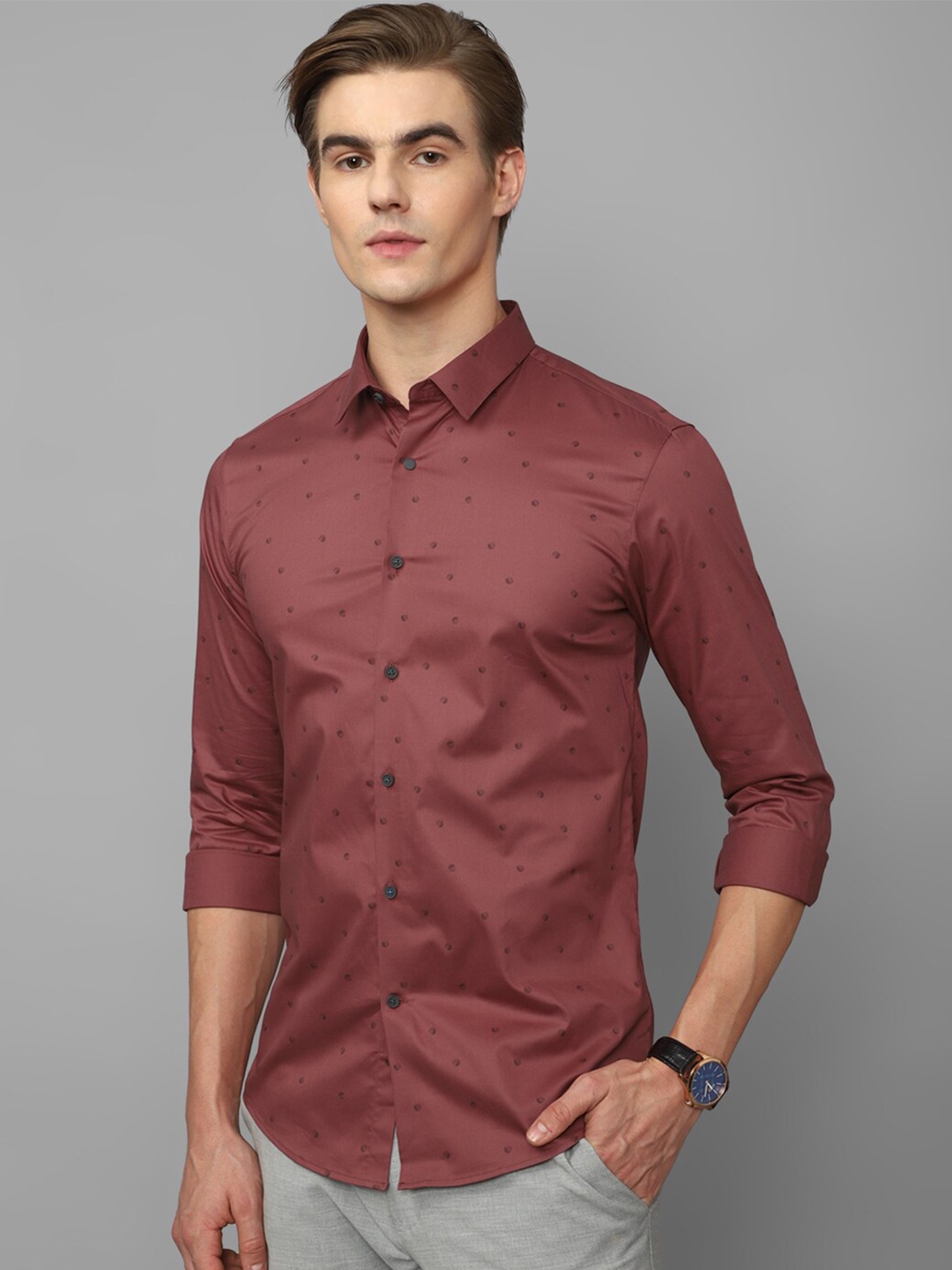 

Louis Philippe Sport Slim Fit Micro Ditsy Printed Casual Shirt, Maroon