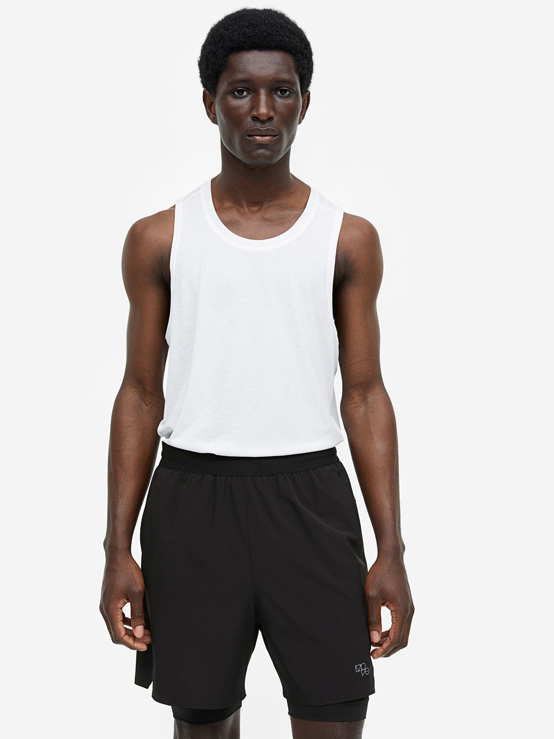 

H&M Men DryMove Double-Layered Sports Shorts, Black