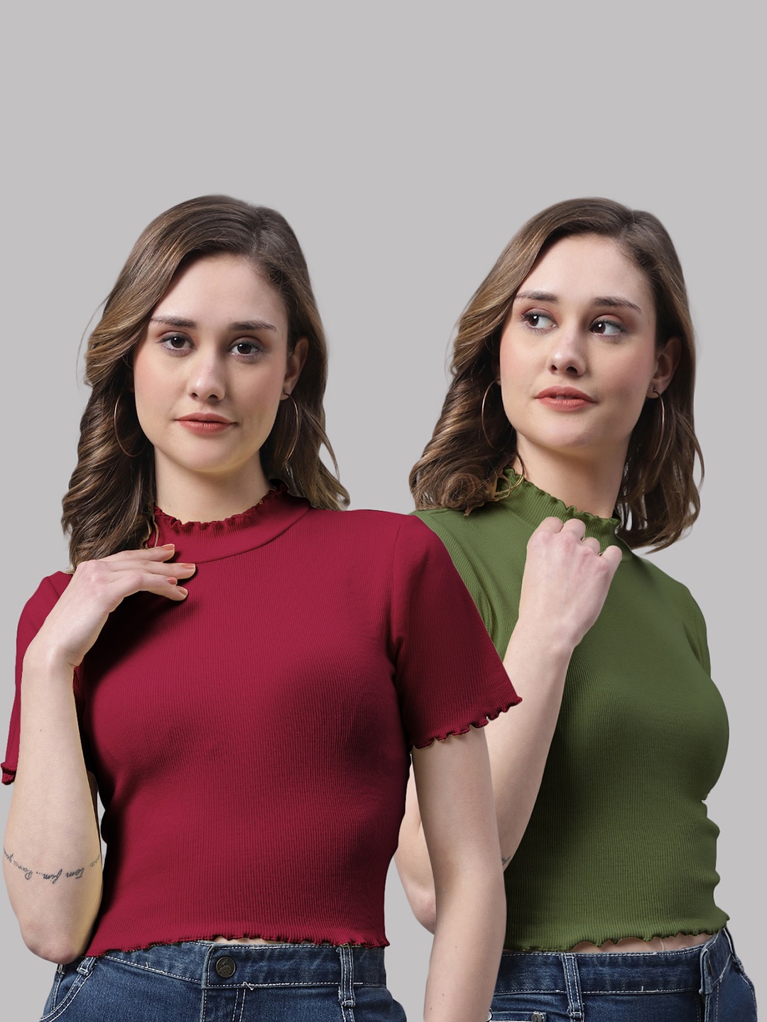 

FBAR Pack Of 2 Ribbed Fitted Cotton Top, Maroon