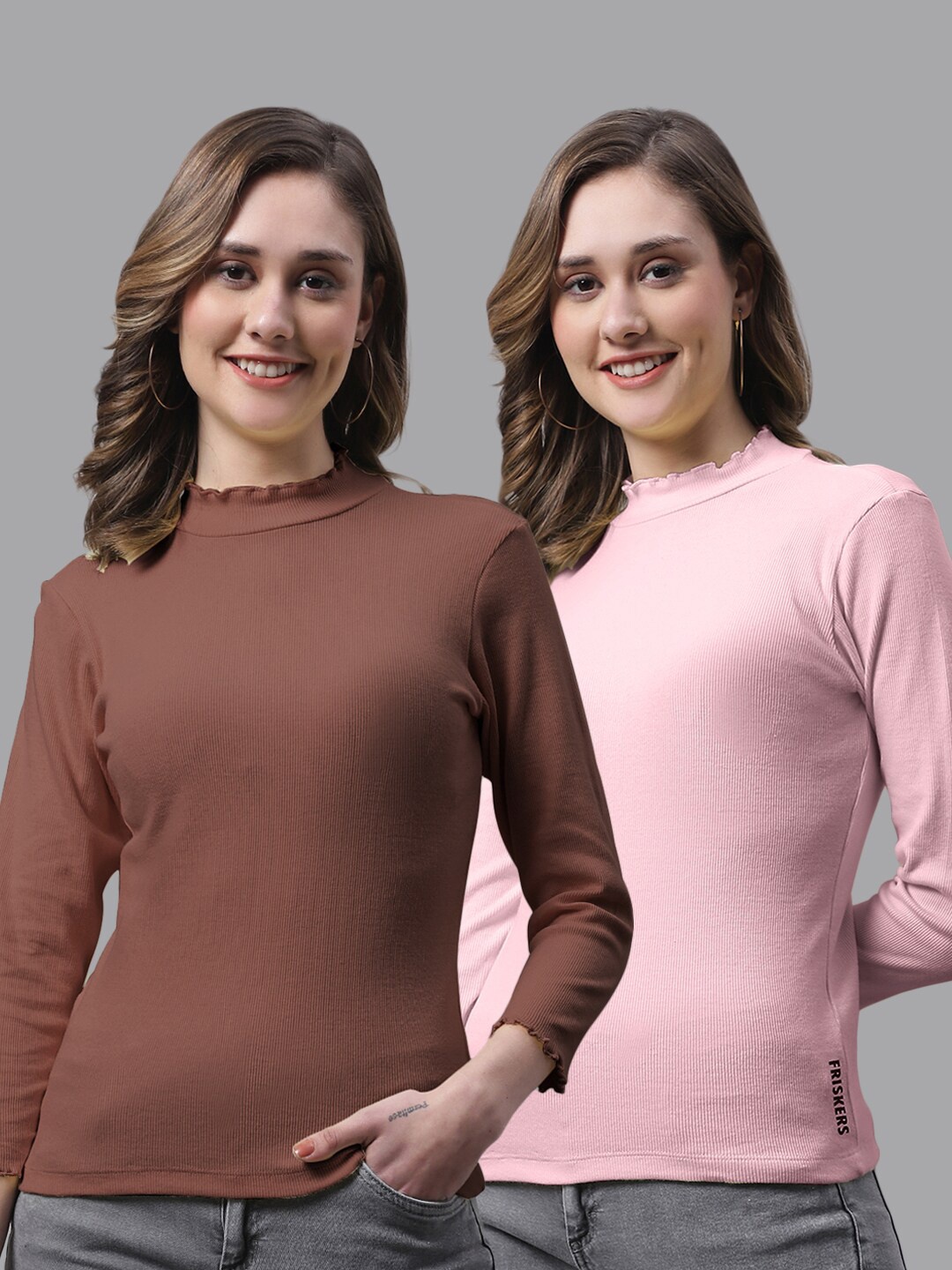 

FBAR Pack Of 2 Ribbed Fitted Cotton Top, Brown