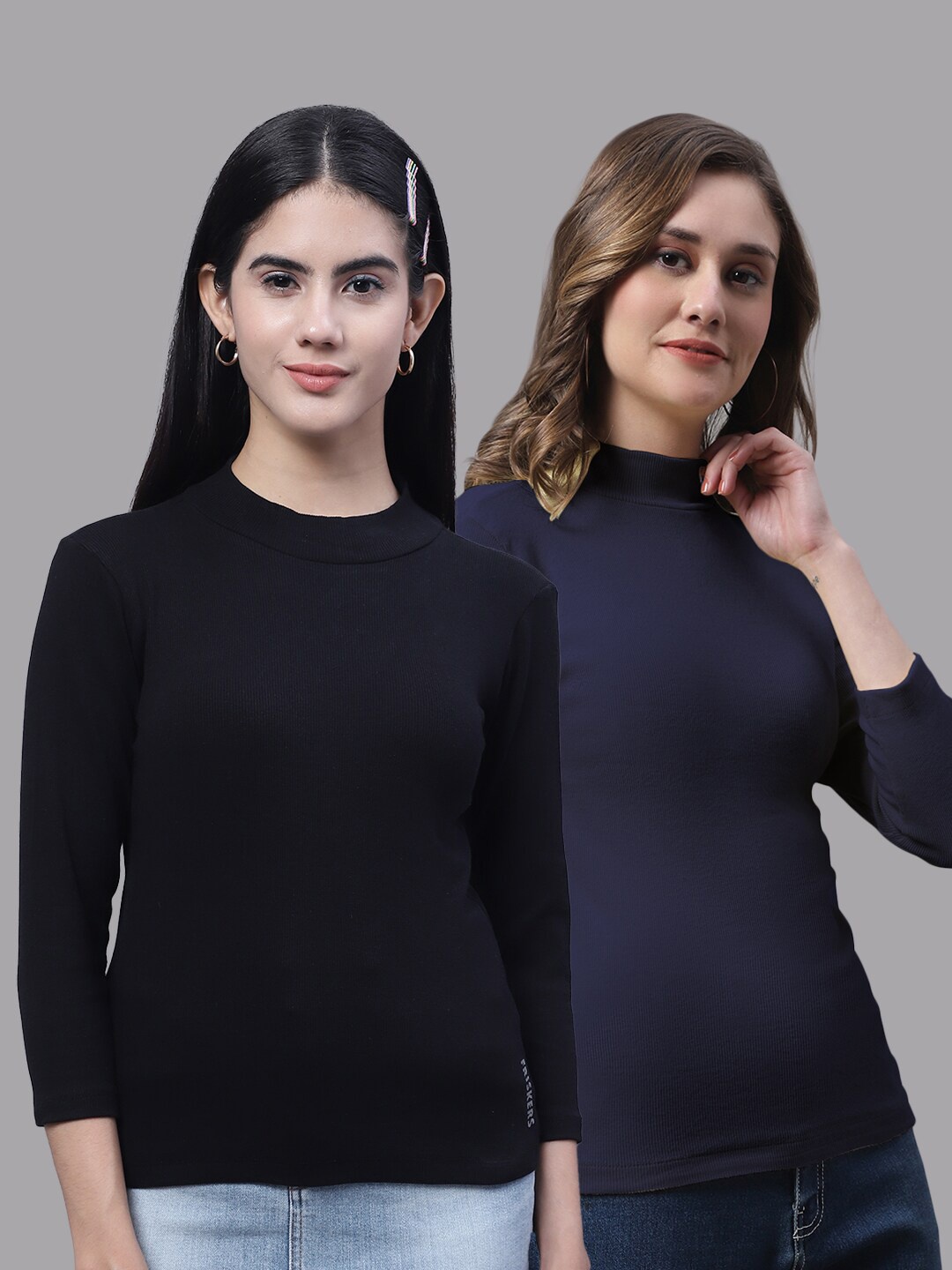 

FBAR Pack Of 2 High Neck Bio-Wash Cotton Tops, Black