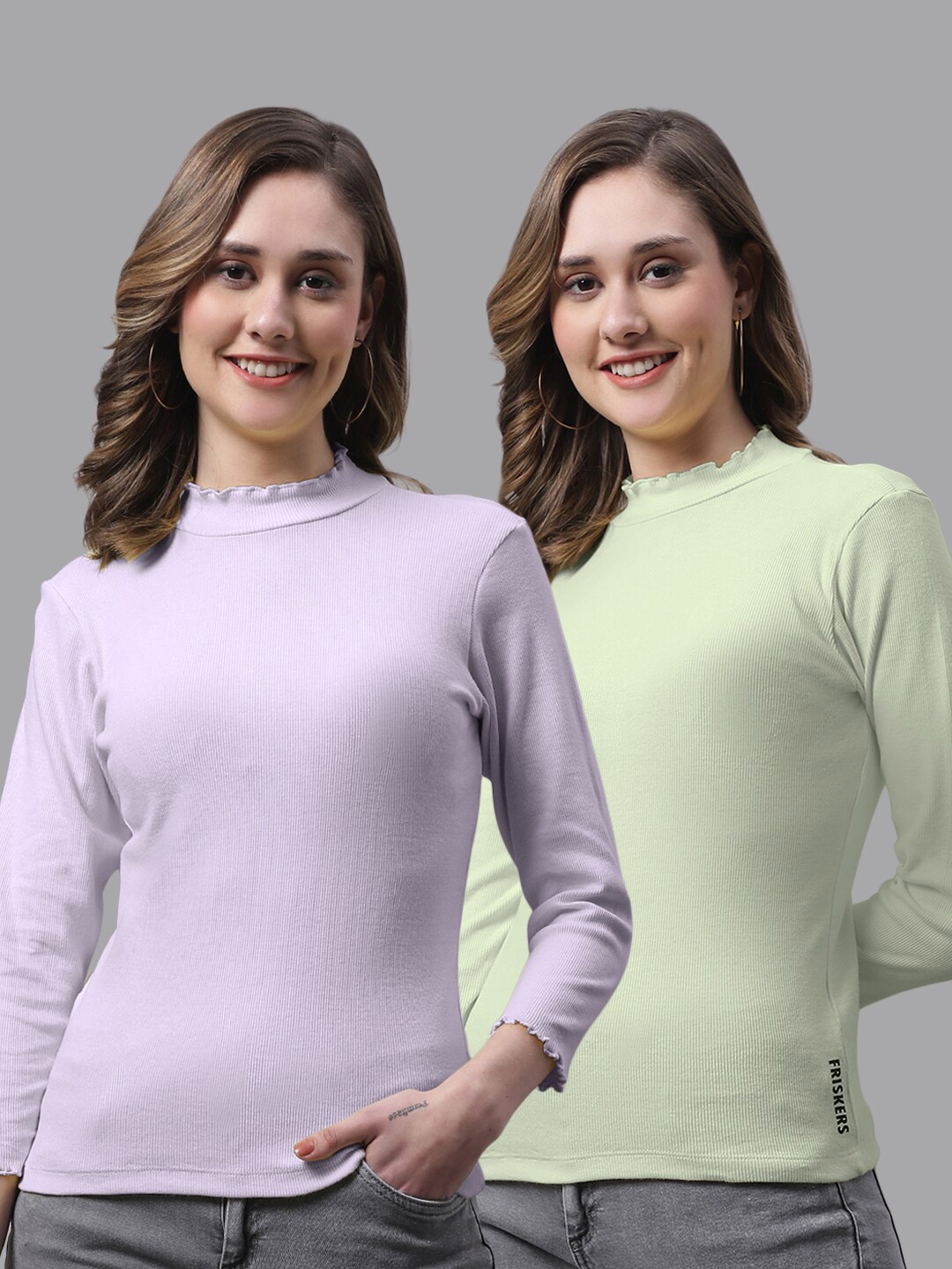 

FBAR Pack Of 2 High Neck Fitted Cotton Tops, Purple