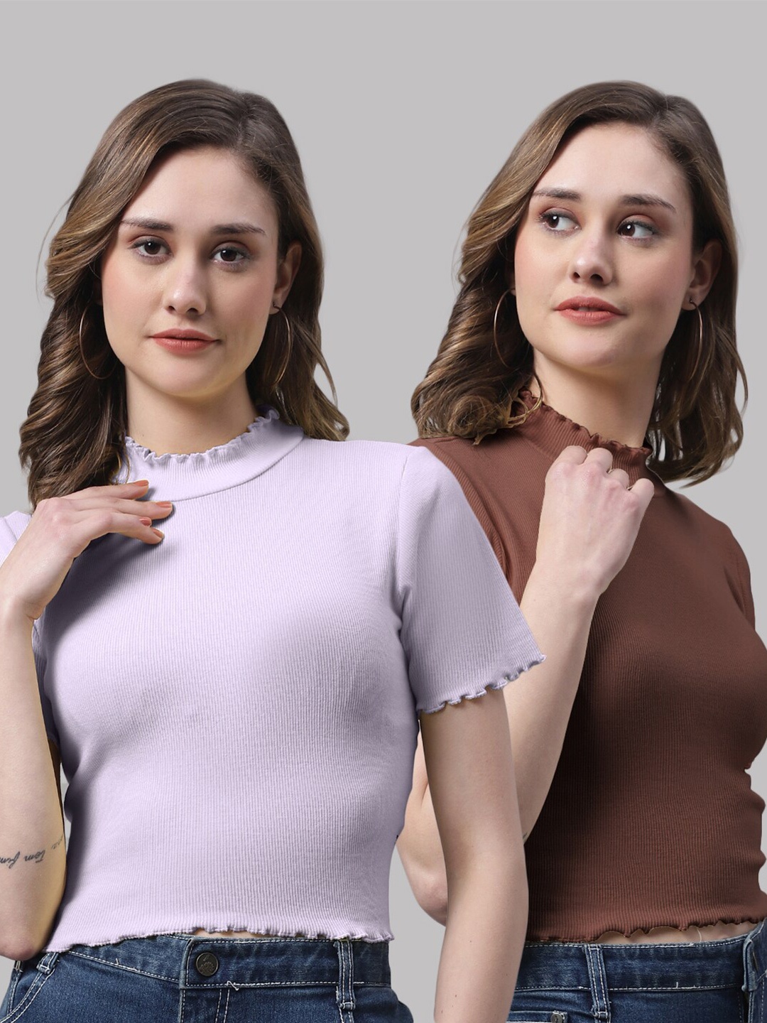 

FBAR Pack Of 2 High Neck Cotton Top, Lavender
