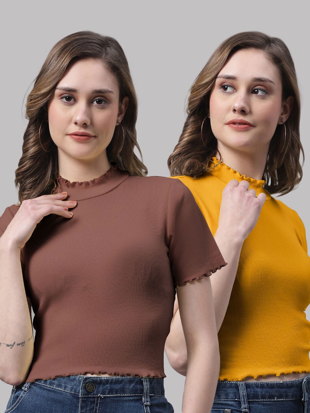 

FBAR Pack Of 2 High Neck Cotton Top, Brown