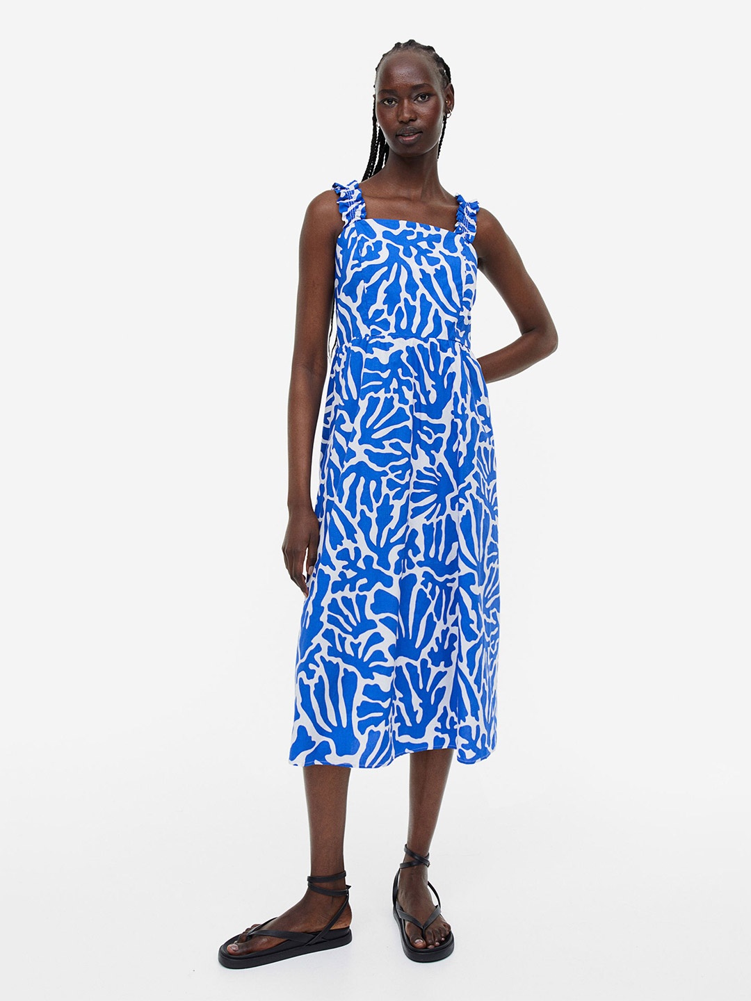 

H&M Pure Cotton Patterned Dress, Blue