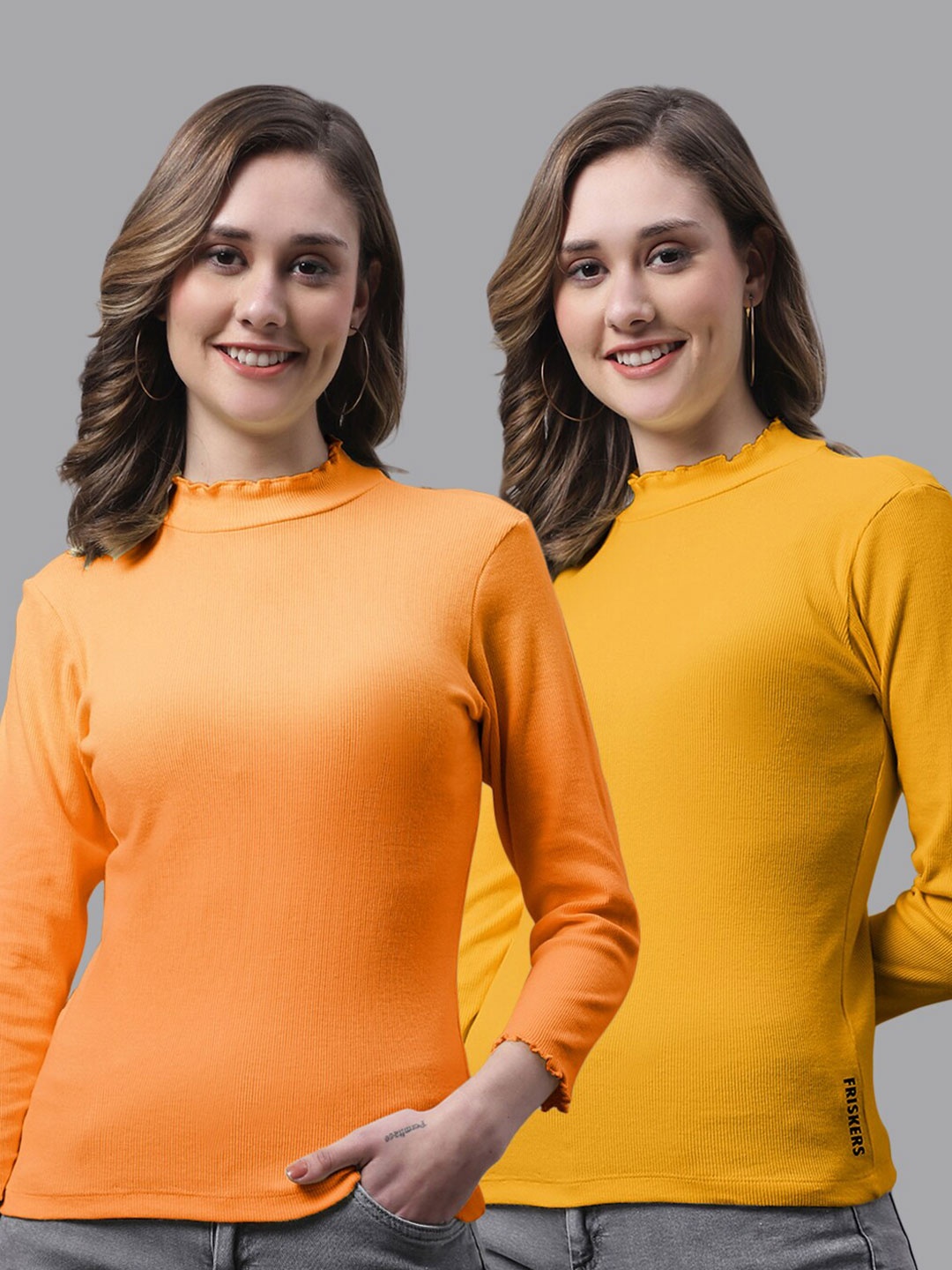 

FBAR Pack of 2 Ribbed Cotton Fitted Tops, Orange