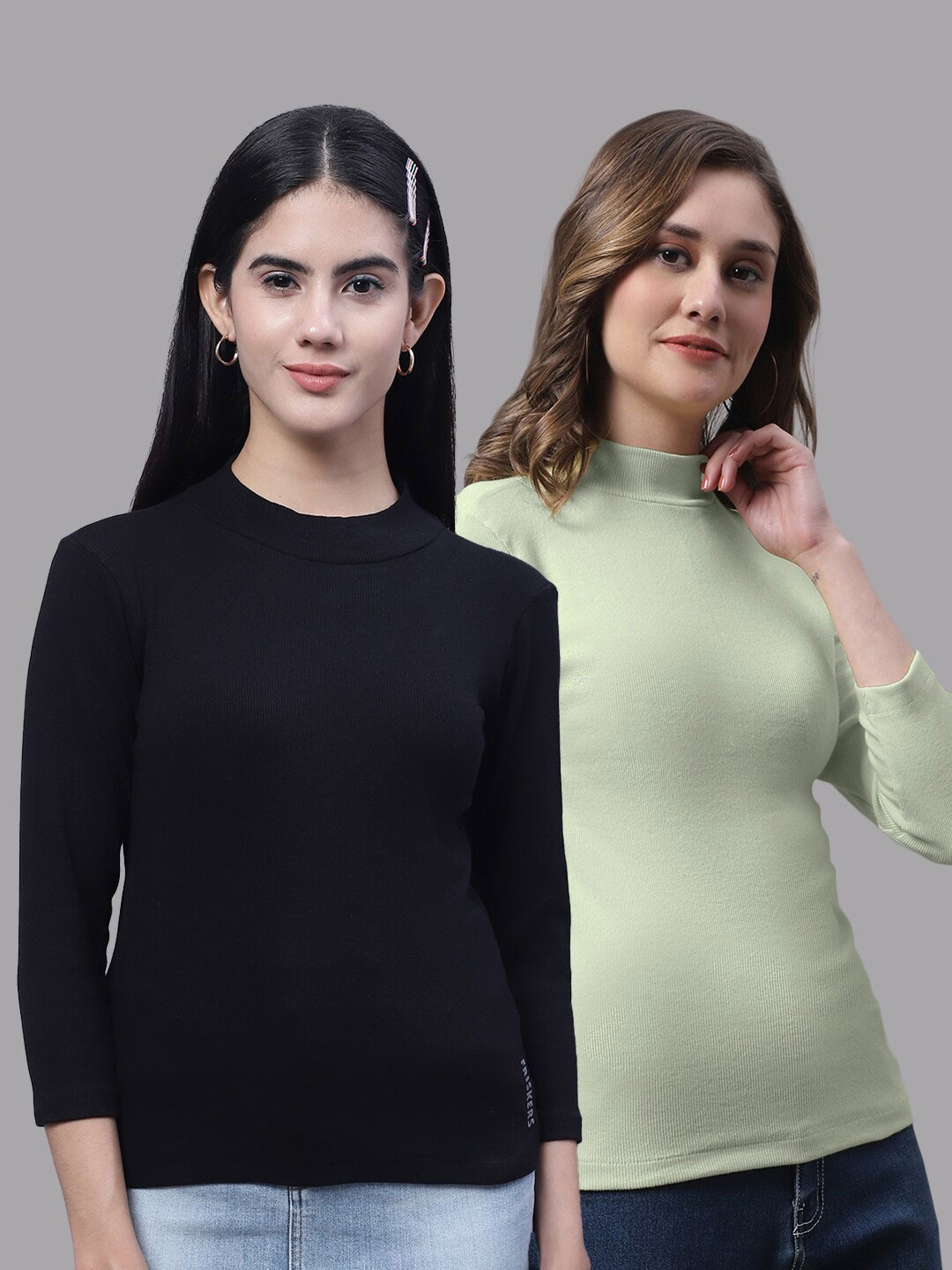 

FBAR Pack Of 2 High Neck Fitted Cotton Tops, Black