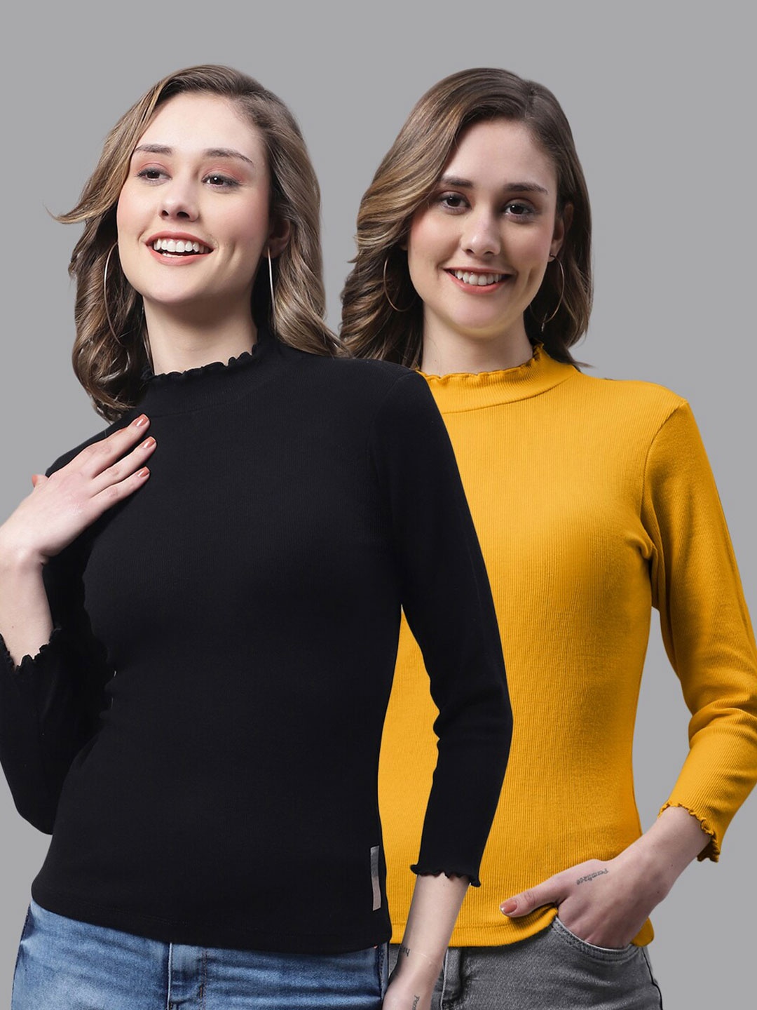 

FBAR Pack Of 2 High Neck Cotton Top, Black
