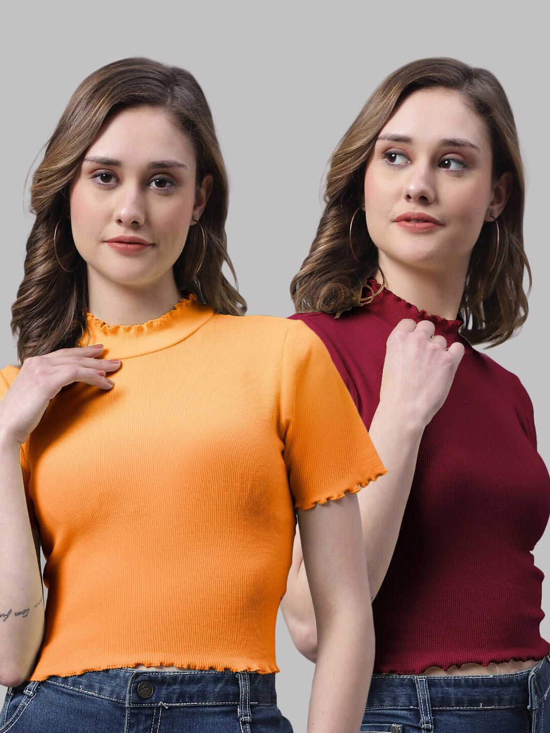 

FBAR Pack Of 2 Ribbed Fitted Cotton Crop Top, Orange