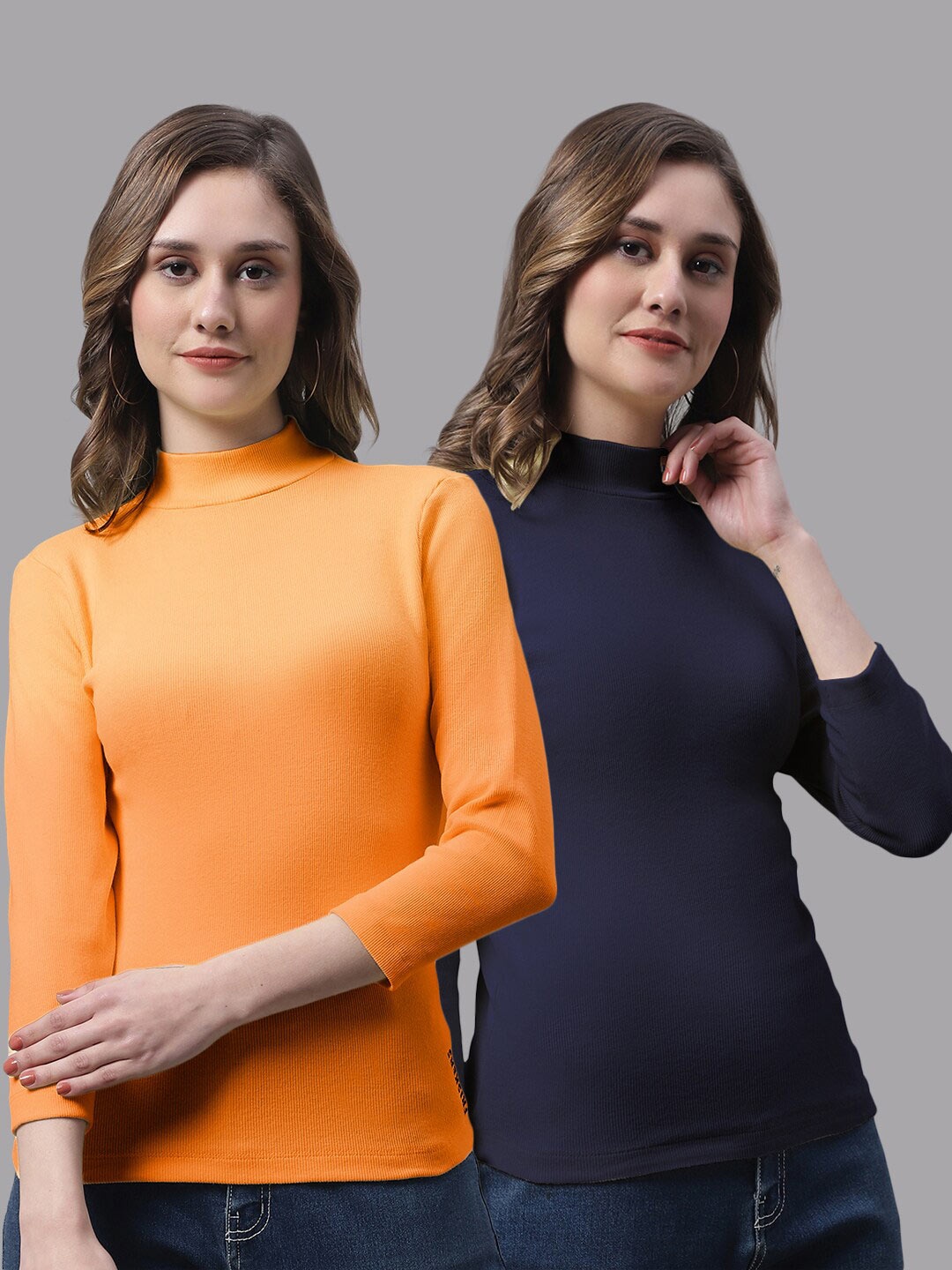 

FBAR Pack of 2 Ribbed Cotton Fitted Tops, Orange
