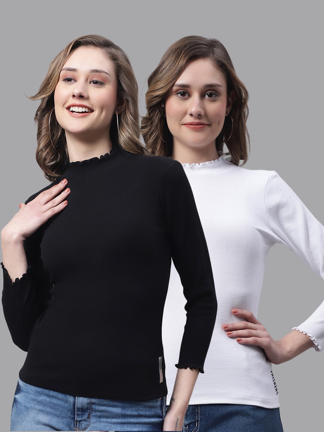 

FBAR Pack of 2 Ribbed Cotton Fitted Tops, Black