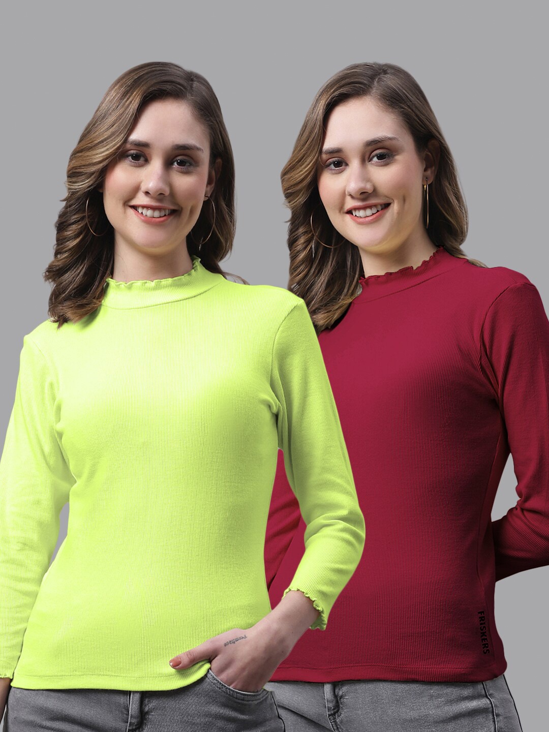 

FBAR Pack Of 2 High Neck Cotton Top, Green