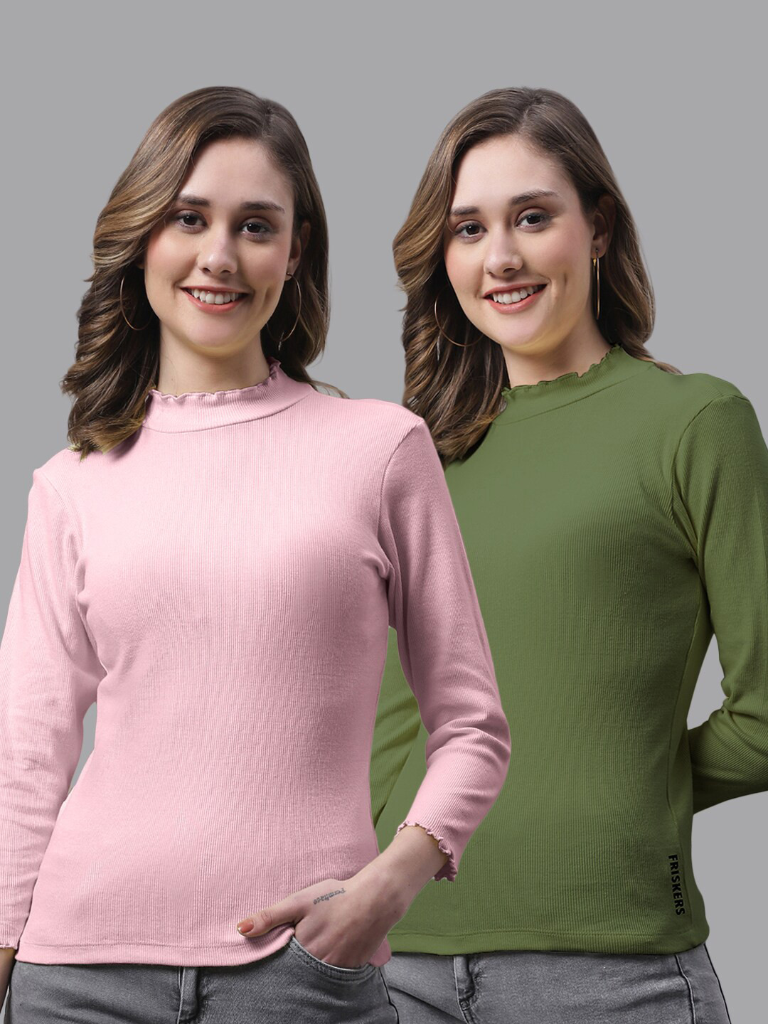 

FBAR Pack Of 2 High Neck Knitted Cotton Fitted Tops, Pink