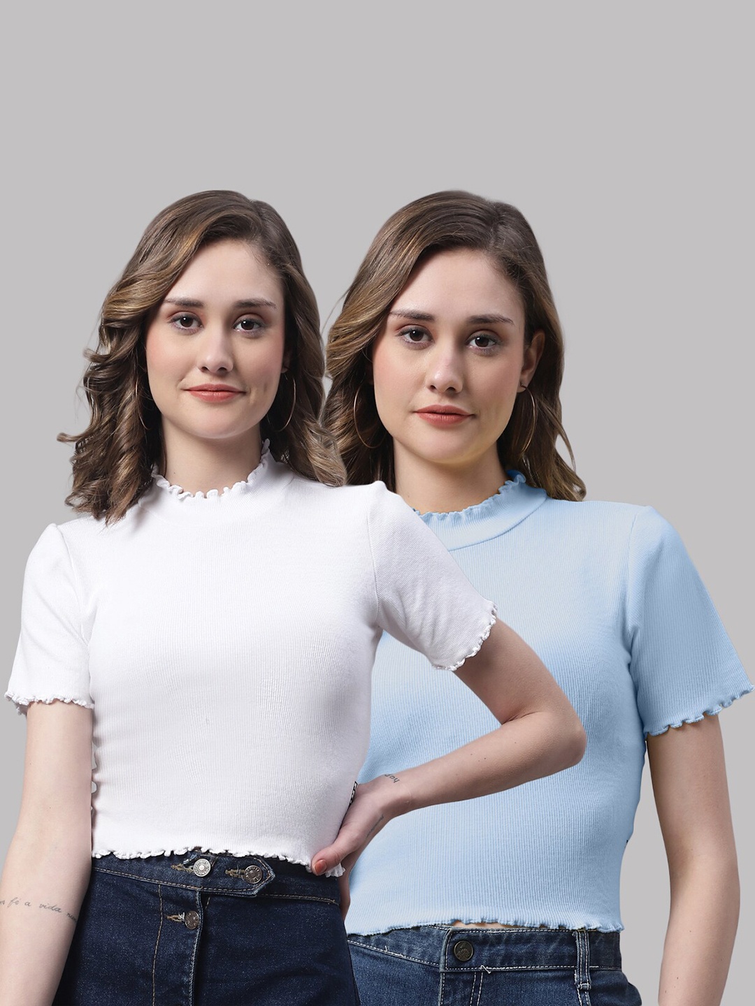 

FBAR Pack of 2 Cotton Fitted Crop Tops, White