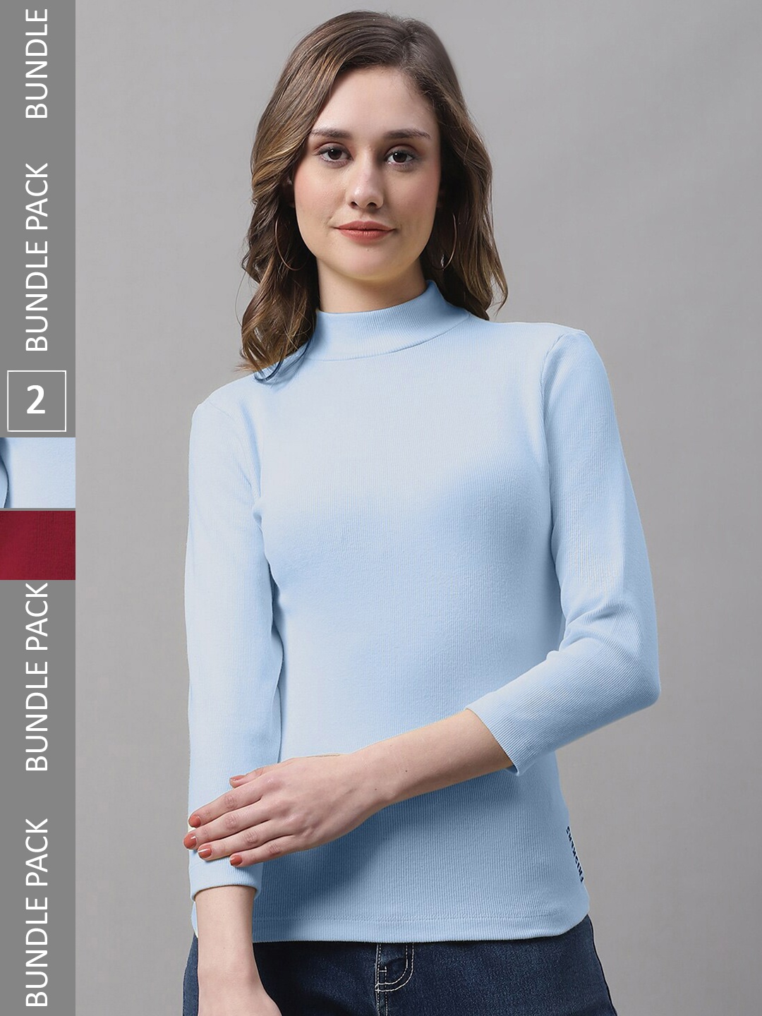 

FBAR Pack Of 2 High Neck Cotton Tops, Maroon