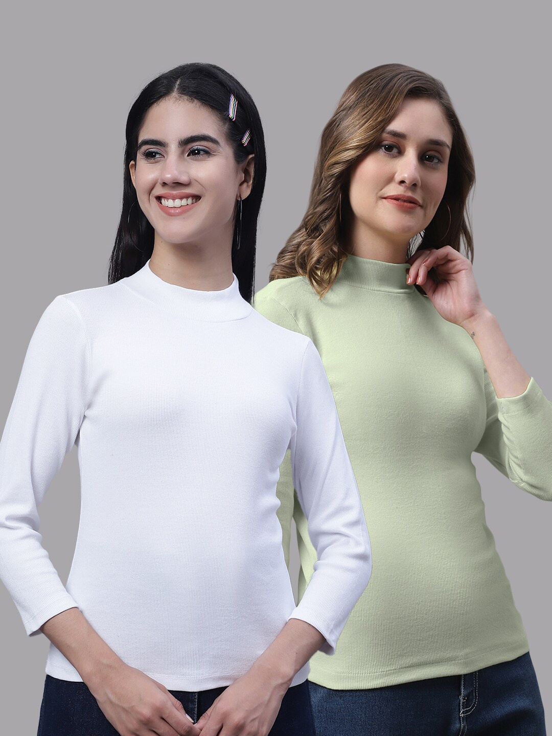 

FBAR Pack Of 2 High-Neck Cotton Ribbed Top, White