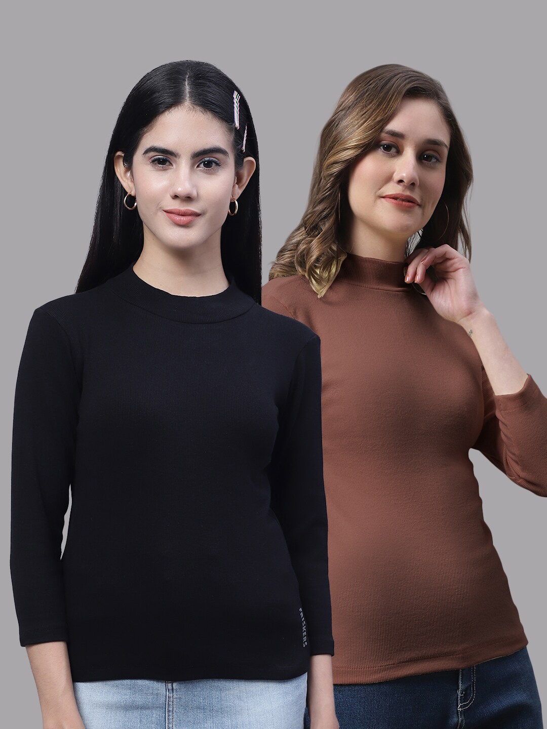

FBAR Pack of 2 Ribbed Cotton Fitted Tops, Black