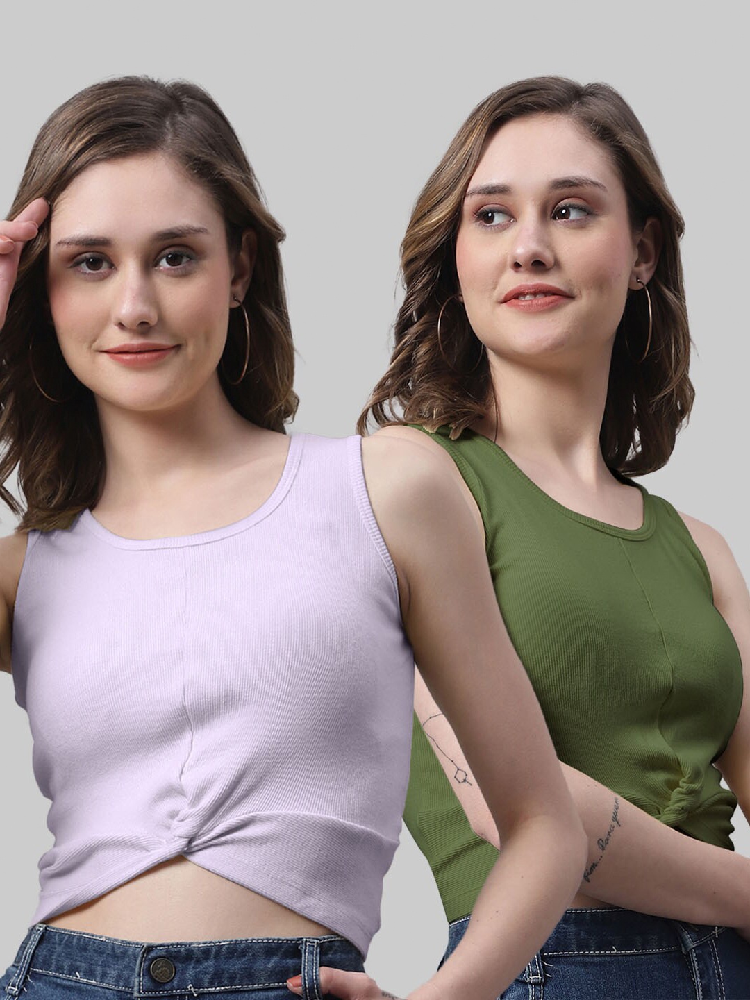 

FBAR Pack Of 2 Cotton Fitted Crop Top, Lavender