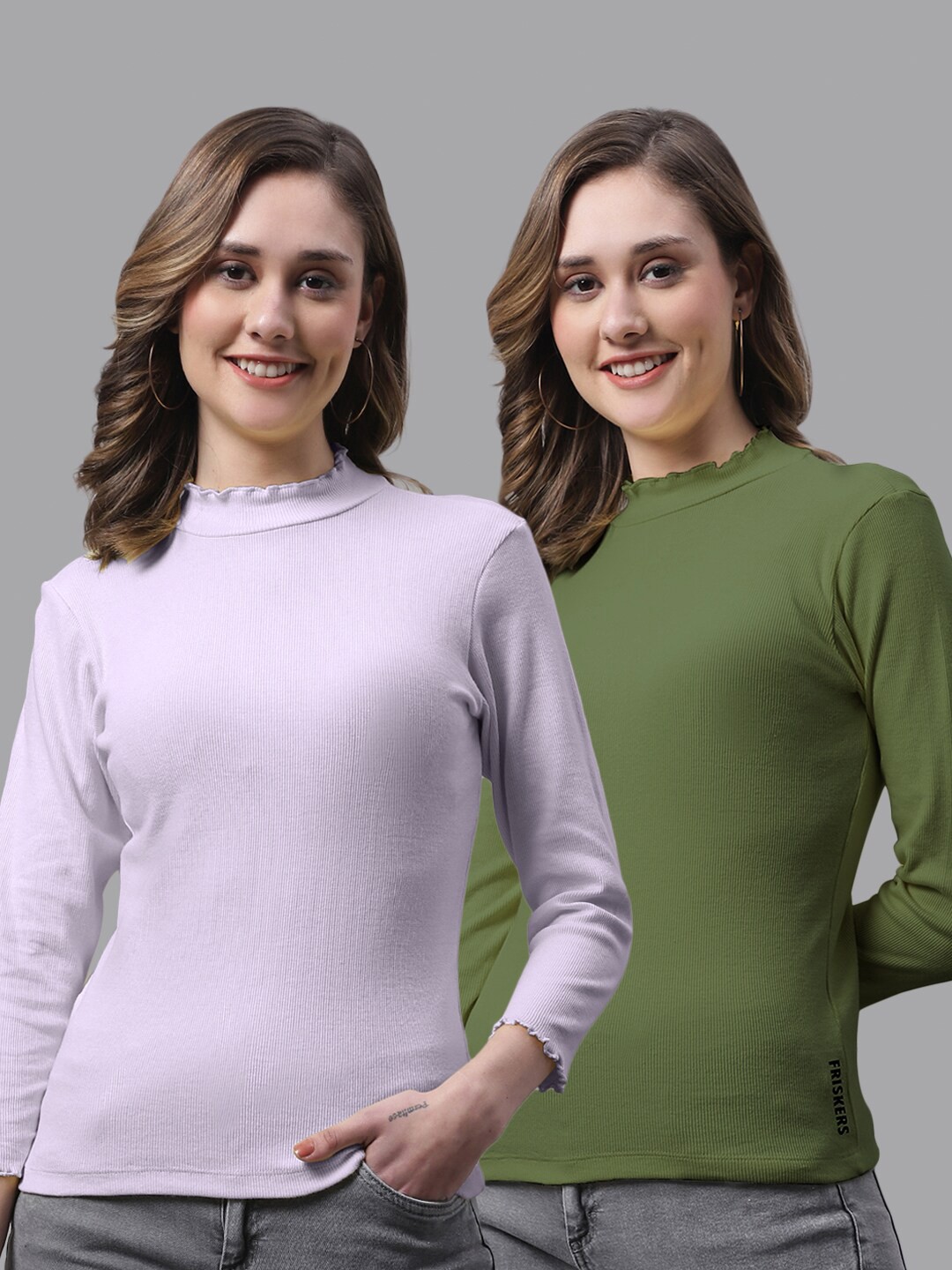 

FBAR Pack Of 2 High Neck Bio-Wash Pure Cotton Top, Purple