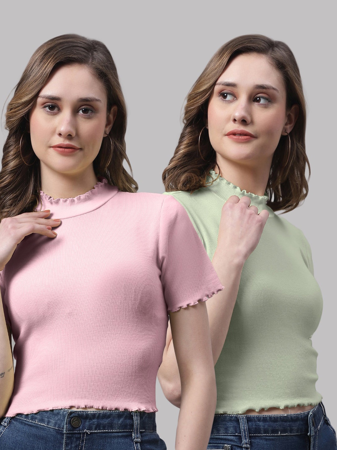 

FBAR Pack of 2 Cotton Fitted Crop Tops, Pink