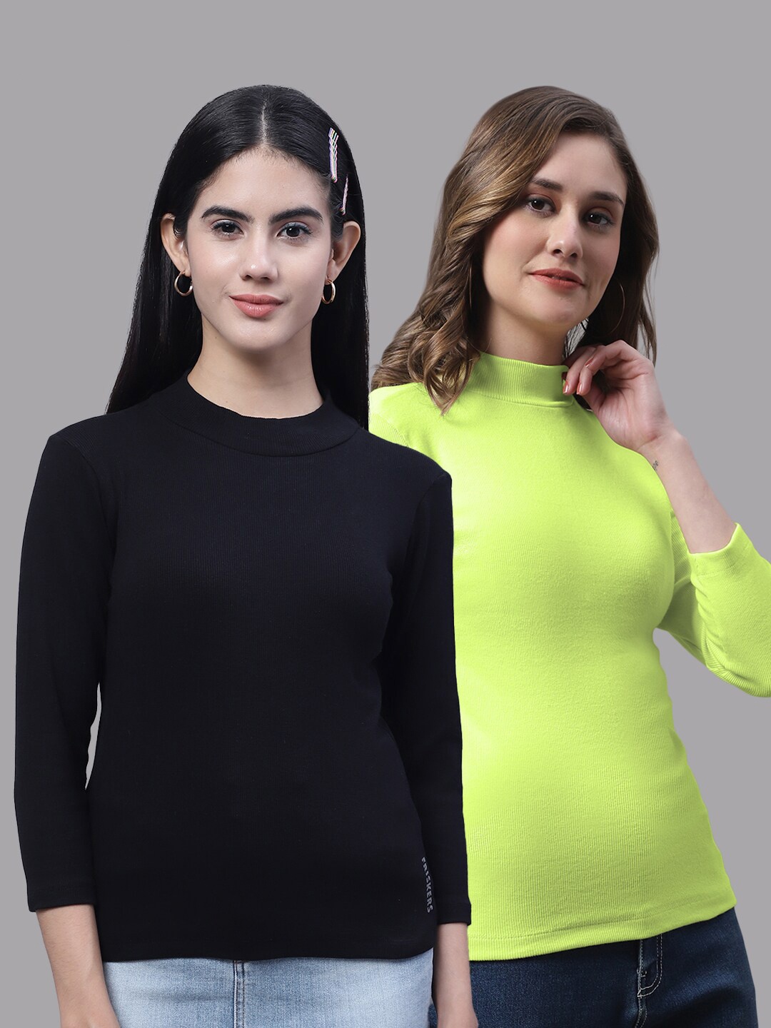 

FBAR Pack Of 2 High Neck Cotton Top, Black