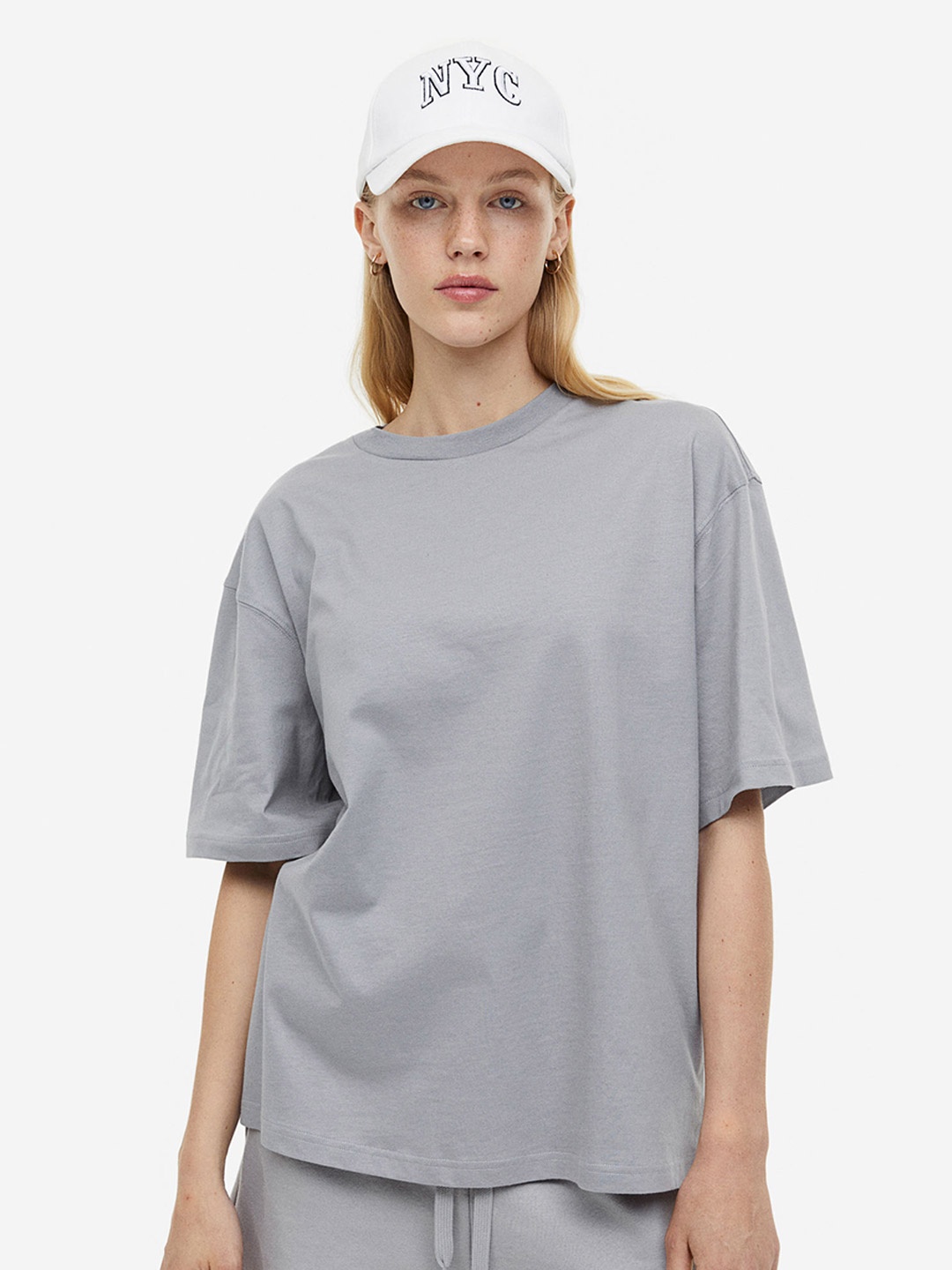 

H&M Pure Cotton Boxy T-shirt, Grey