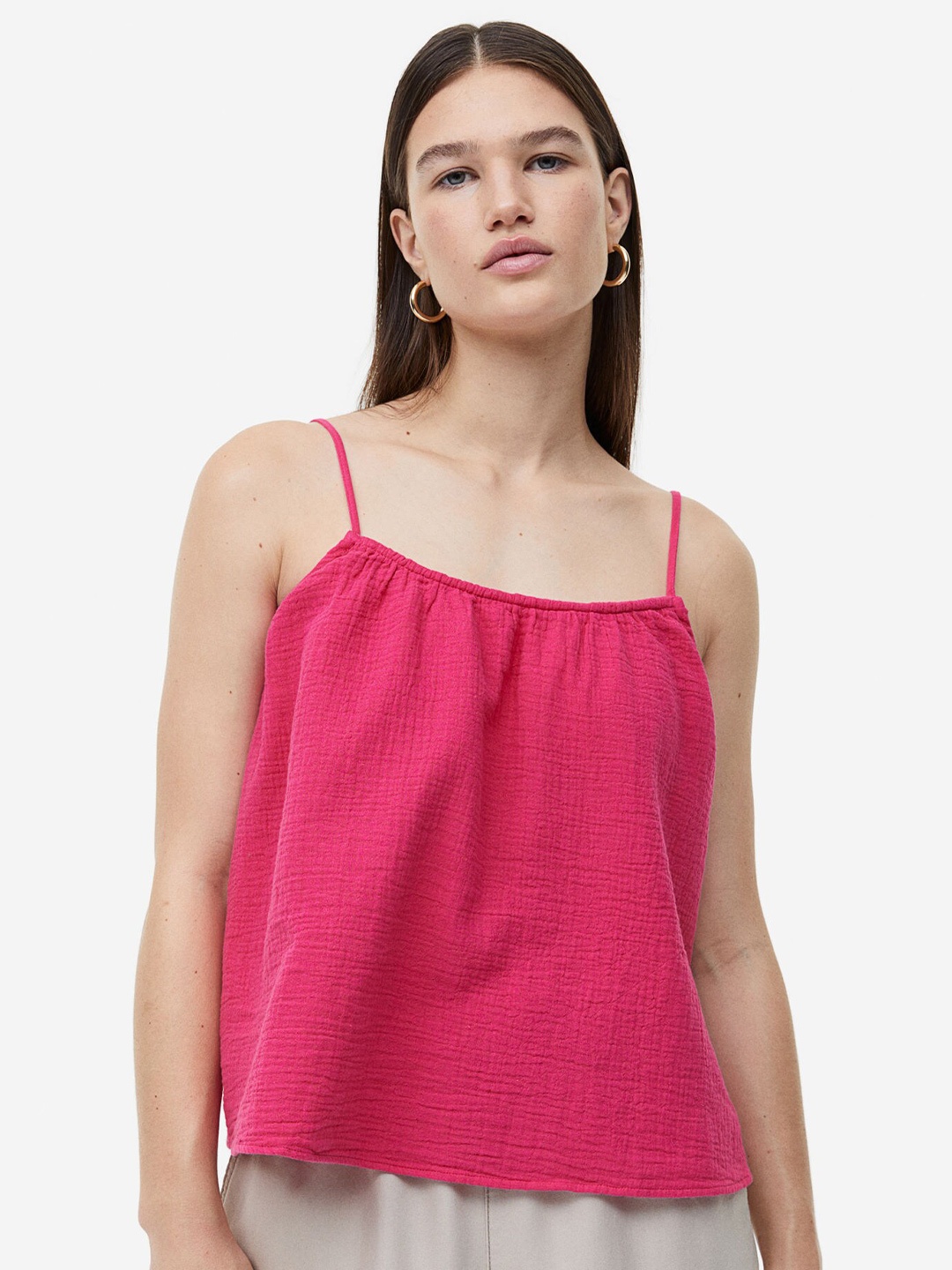 

H&M Pure Cotton Strappy Top, Pink