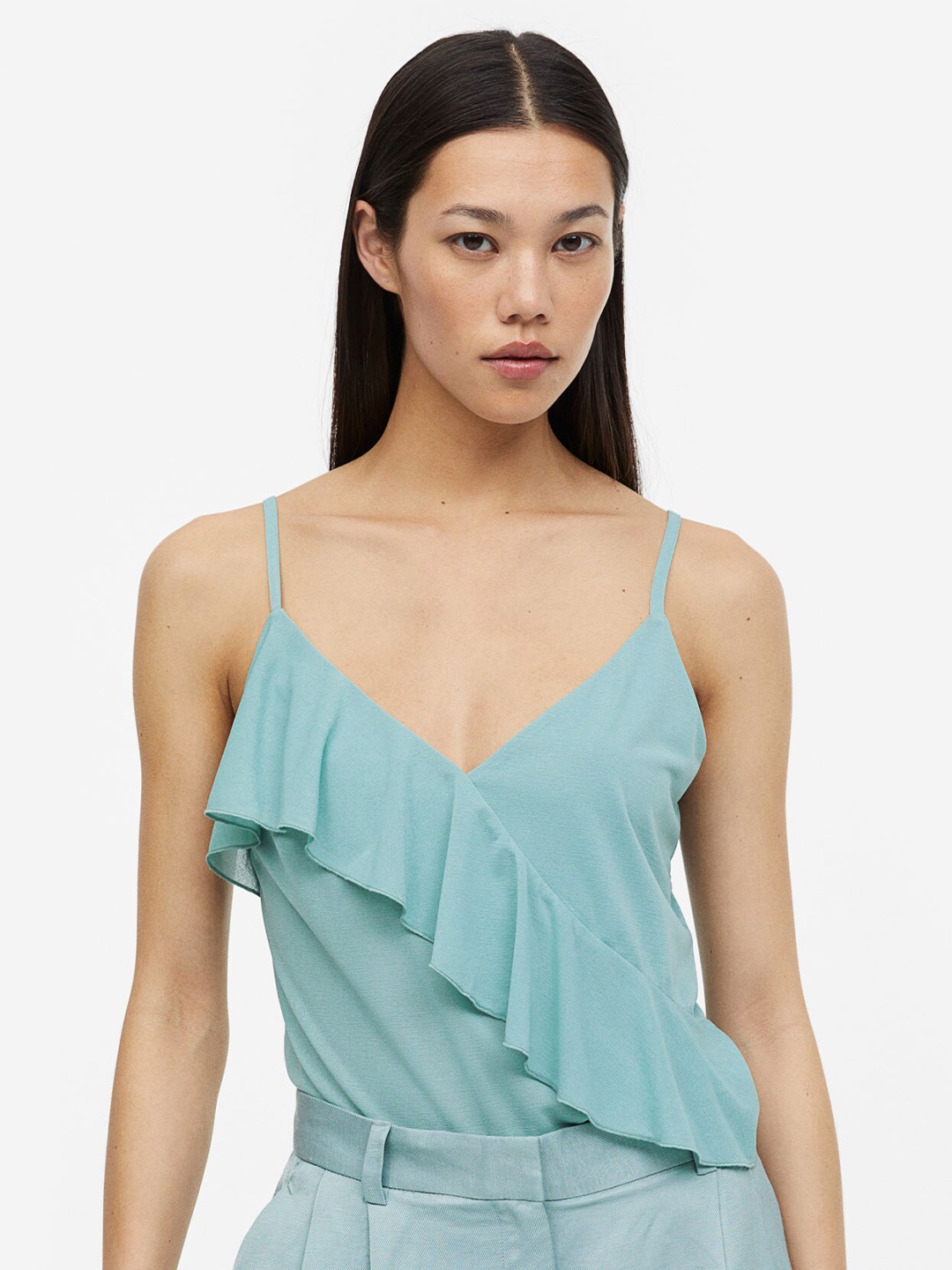 

H&M Flounce-Detail Strappy Top, Turquoise blue