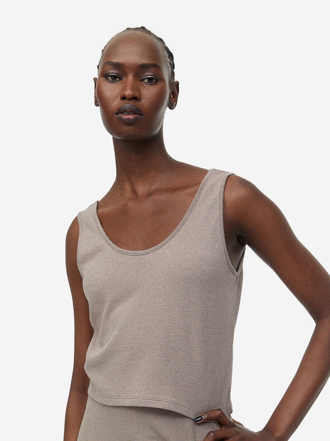 

H&M Cropped Vest Top, Beige