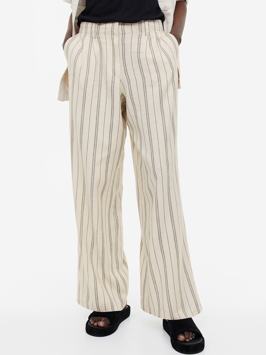 

H&M Women Linen-Blend Trousers, Beige